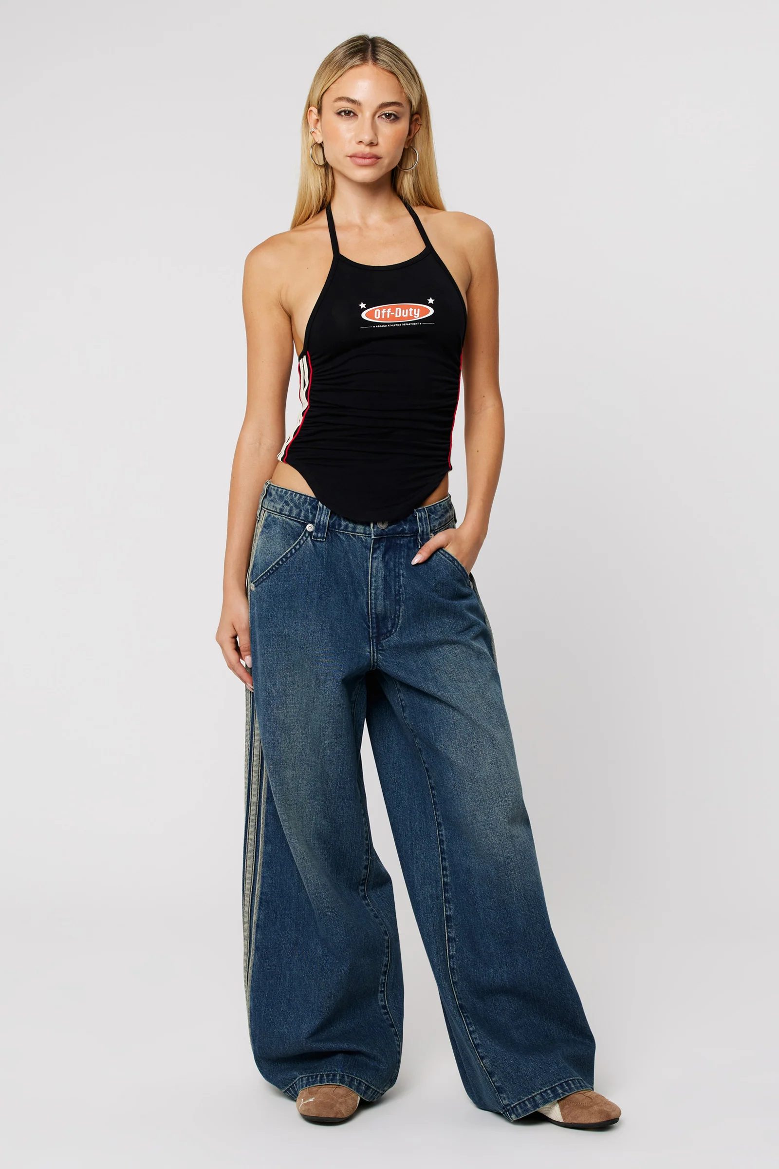 99 Melanie Blue Mega Wide Baggy Side Stripe Low Rise Jean