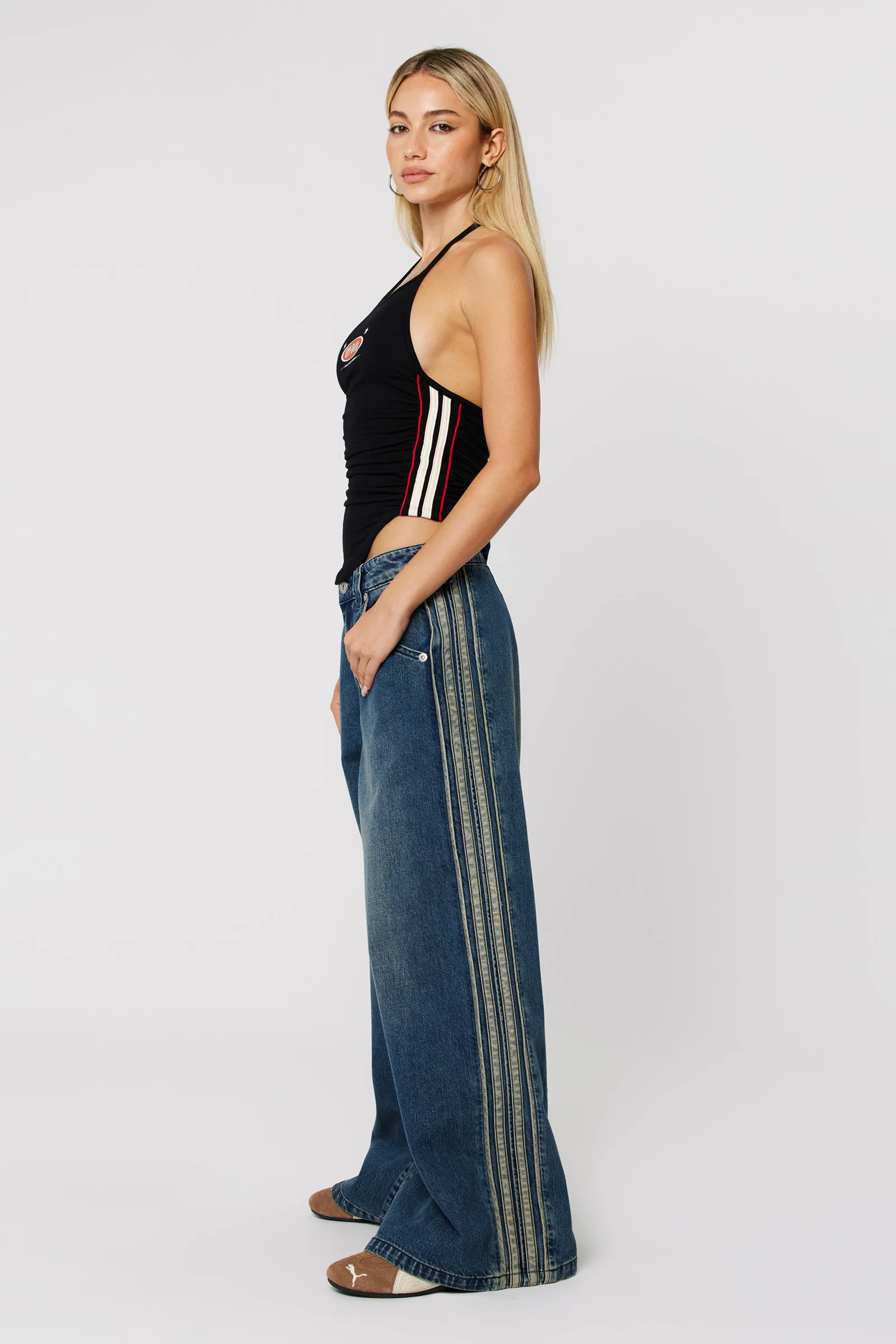 99 Melanie Blue Mega Wide Baggy Side Stripe Low Rise Jean - Image 2