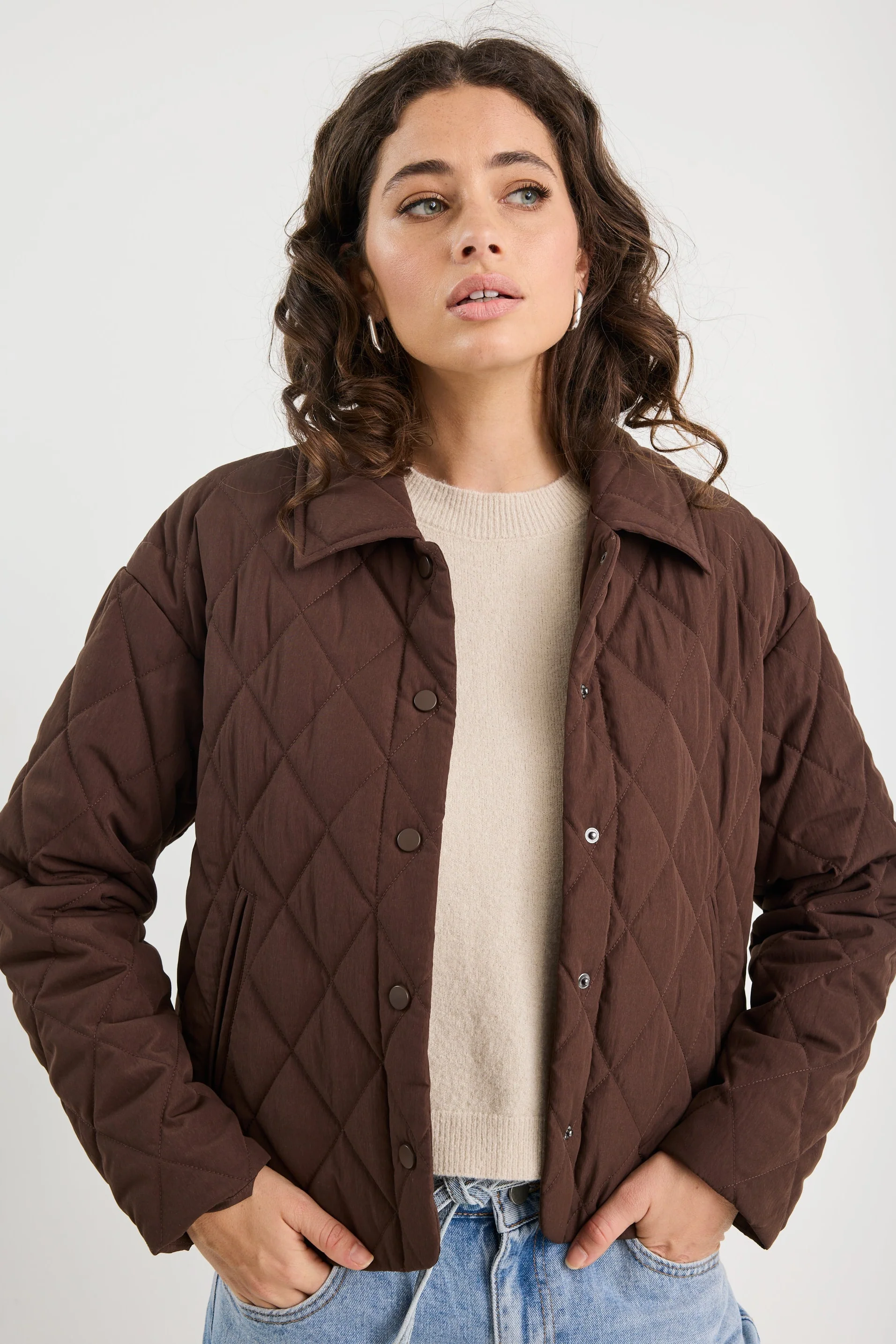 Absolute Chocolate Collared Quilted Puffer Jacket - Image 3