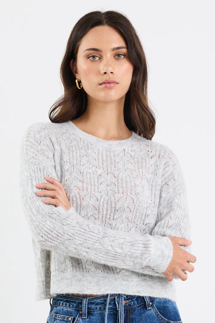 Adulation Grey Marle Pointelle Fluffy Jumper - Image 3
