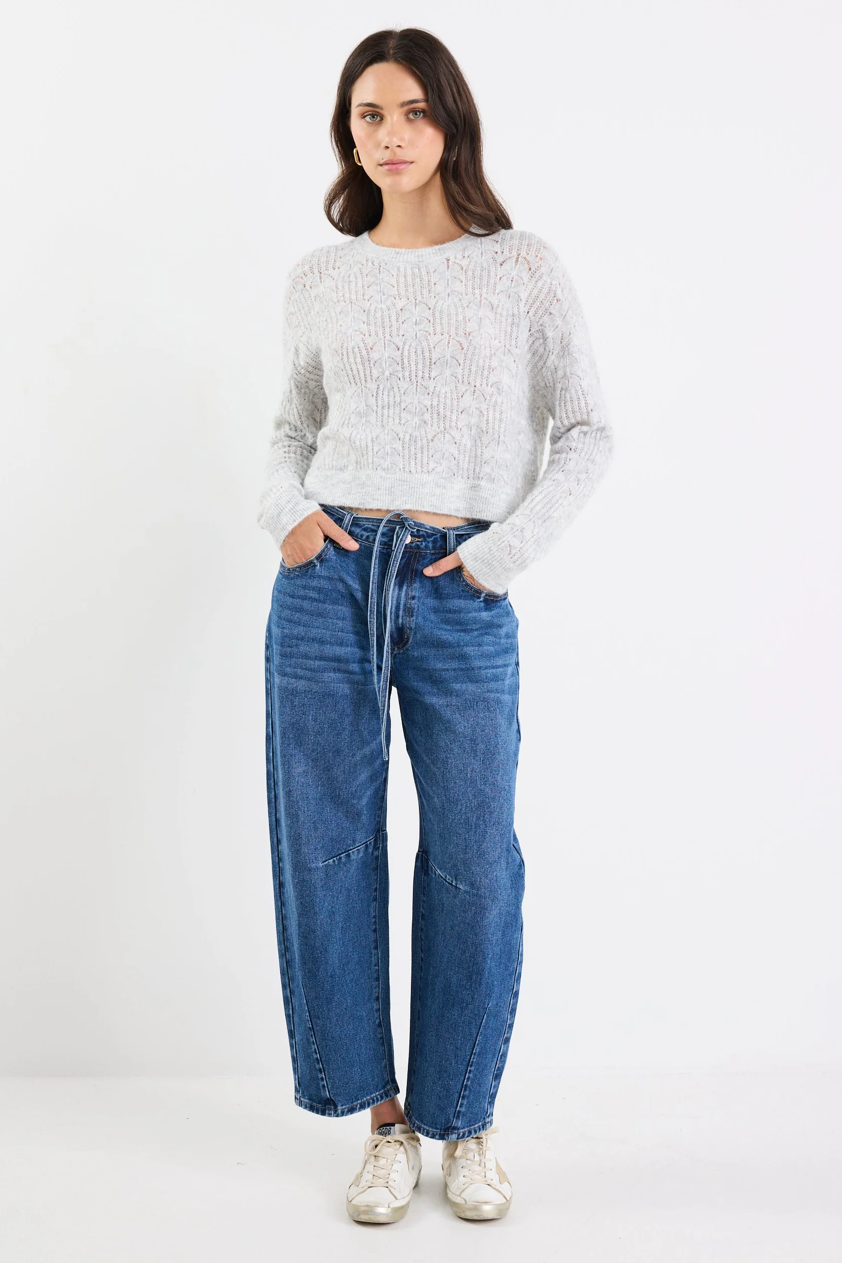 Adulation Grey Marle Pointelle Fluffy Jumper - Image 4