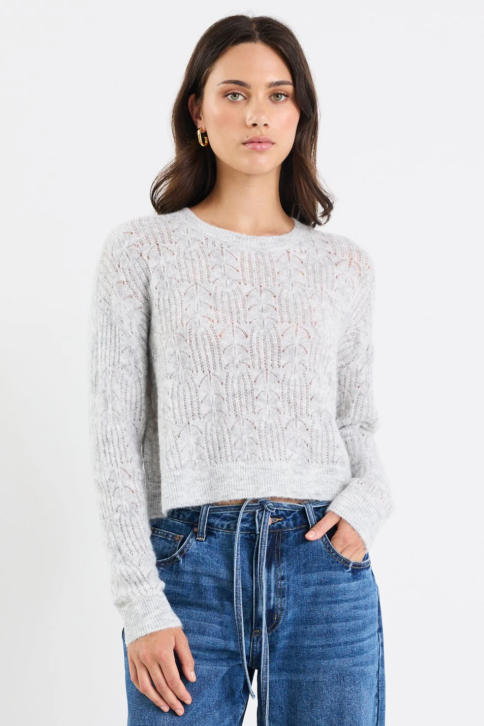 Adulation Grey Marle Pointelle Fluffy Jumper - Image 5