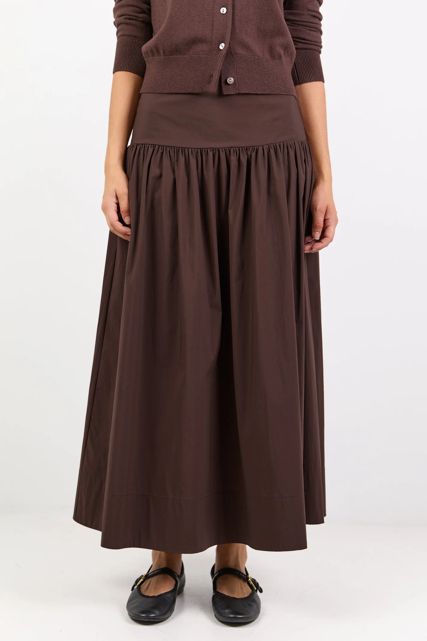 Affinity Chocolate Cotton Blend Shirred Back Tiered Maxi Skirt - Image 4