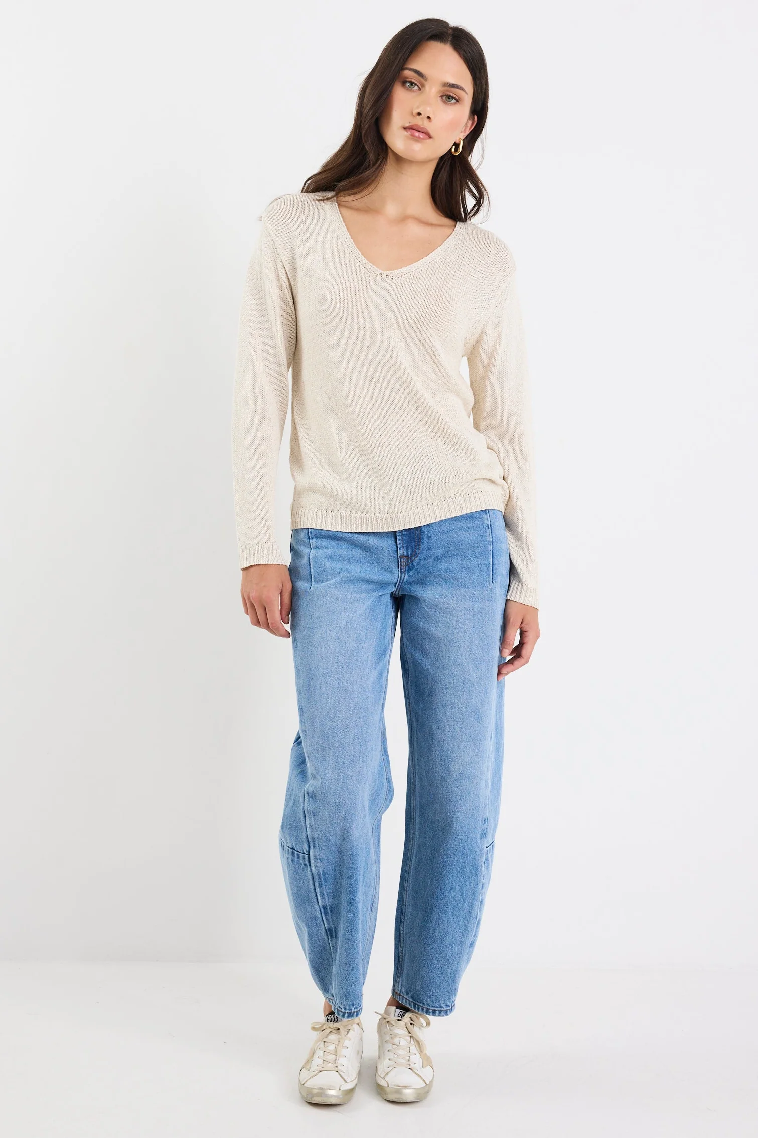 Afternoon Natural Relaxed V Neck Knit Jumper - Image 2
