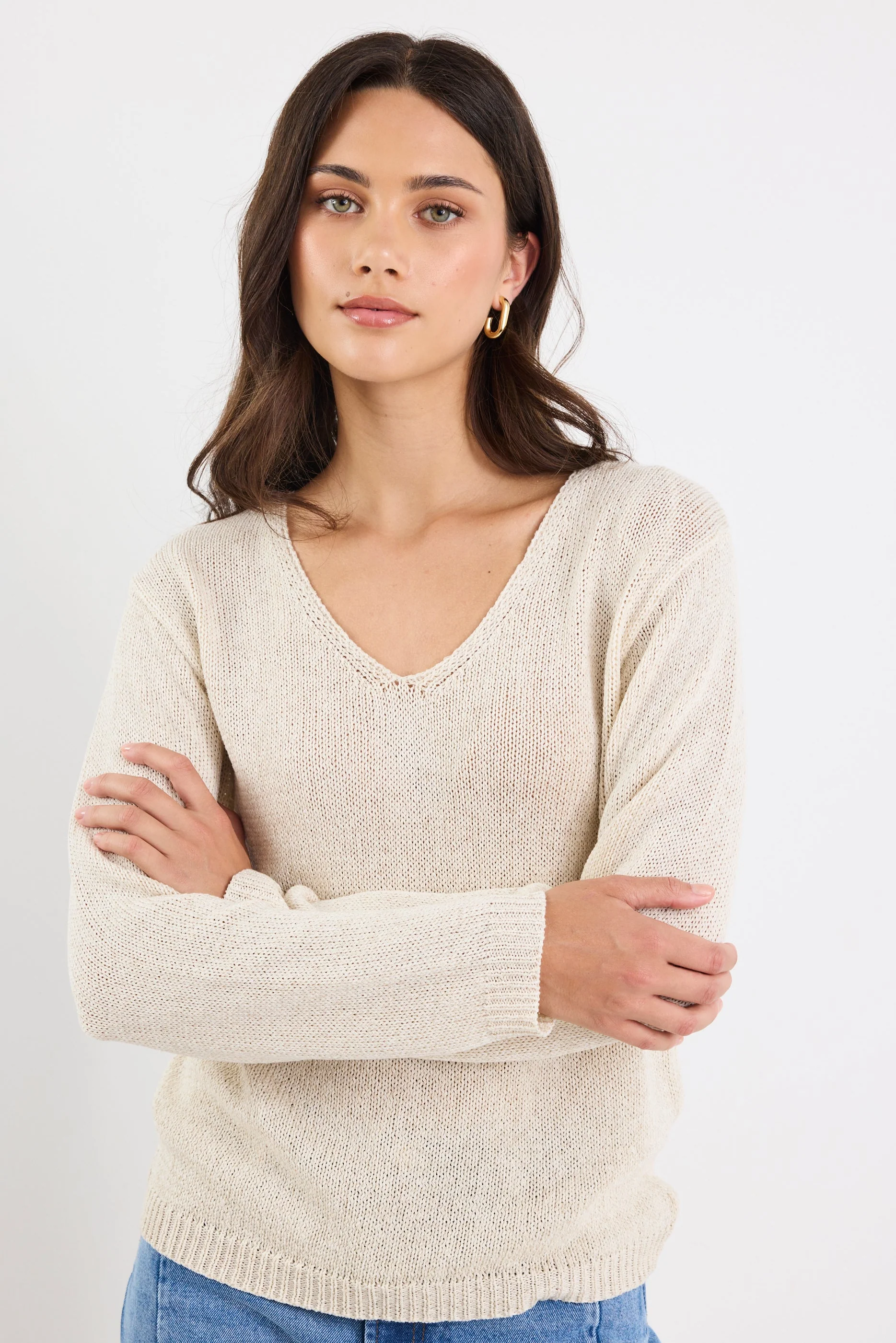Afternoon Natural Relaxed V Neck Knit Jumper - Image 3
