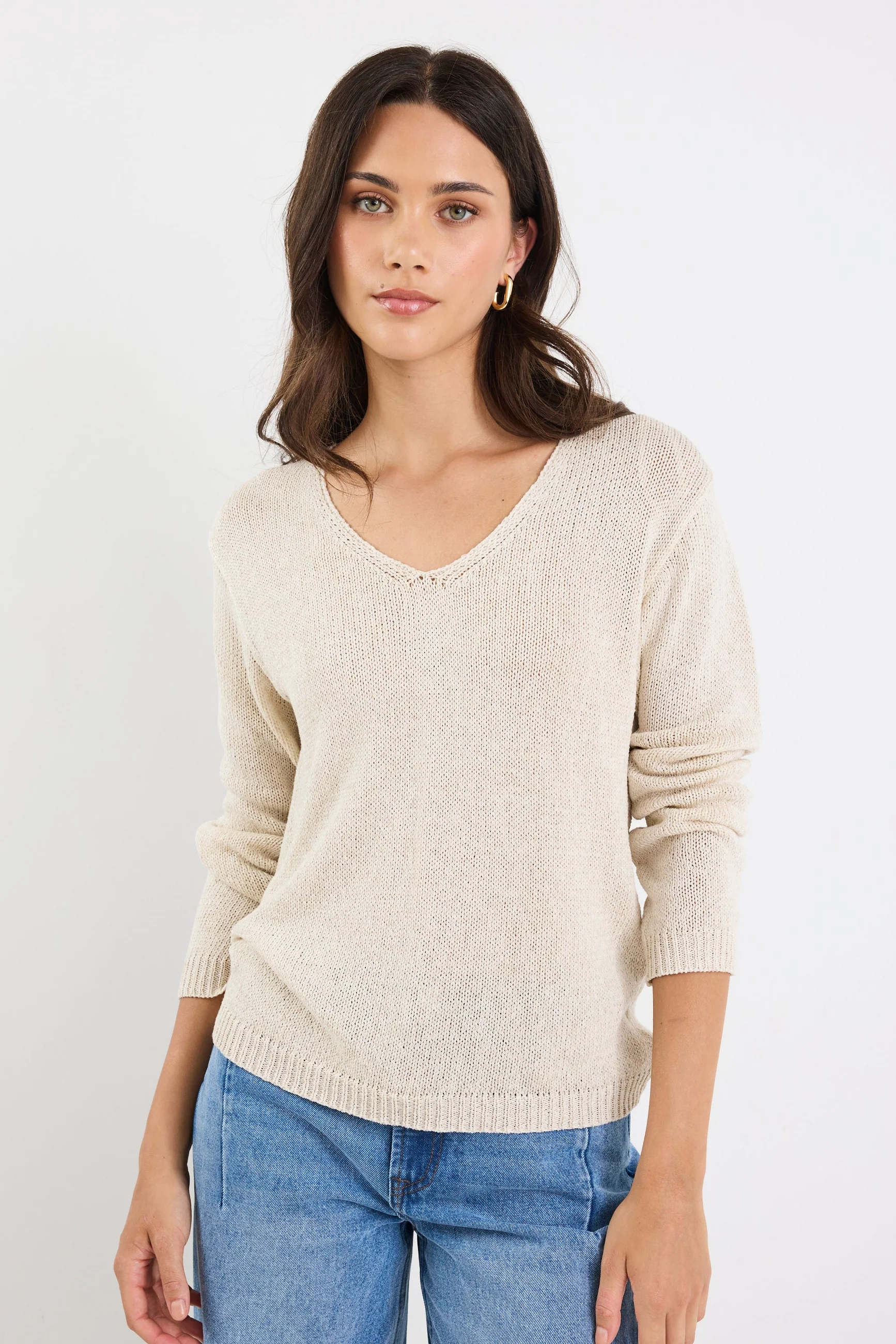 Afternoon Natural Relaxed V Neck Knit Jumper - Image 4