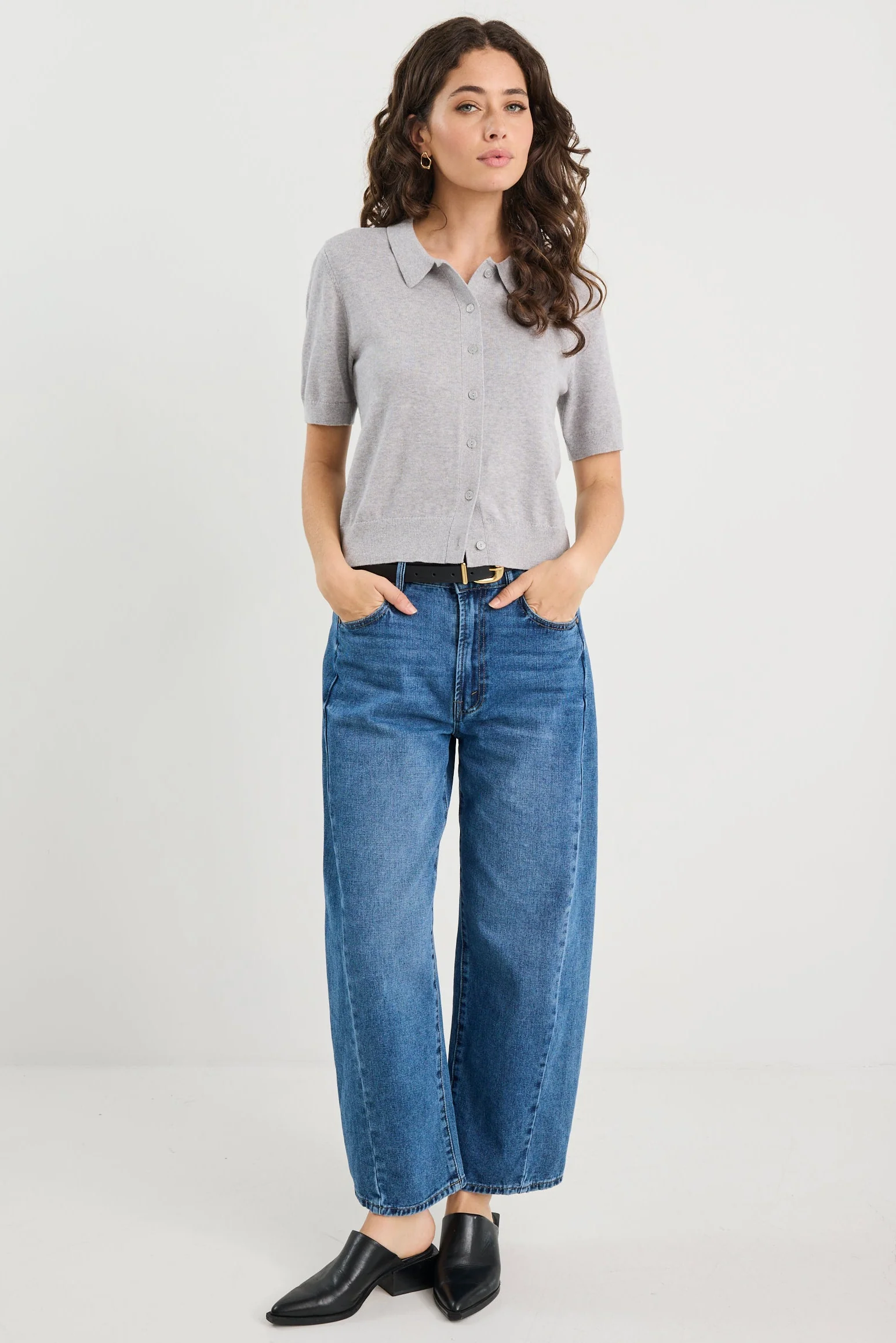 Agency Grey Marle Short Sleeve Knit Polo Cardigan - Image 4