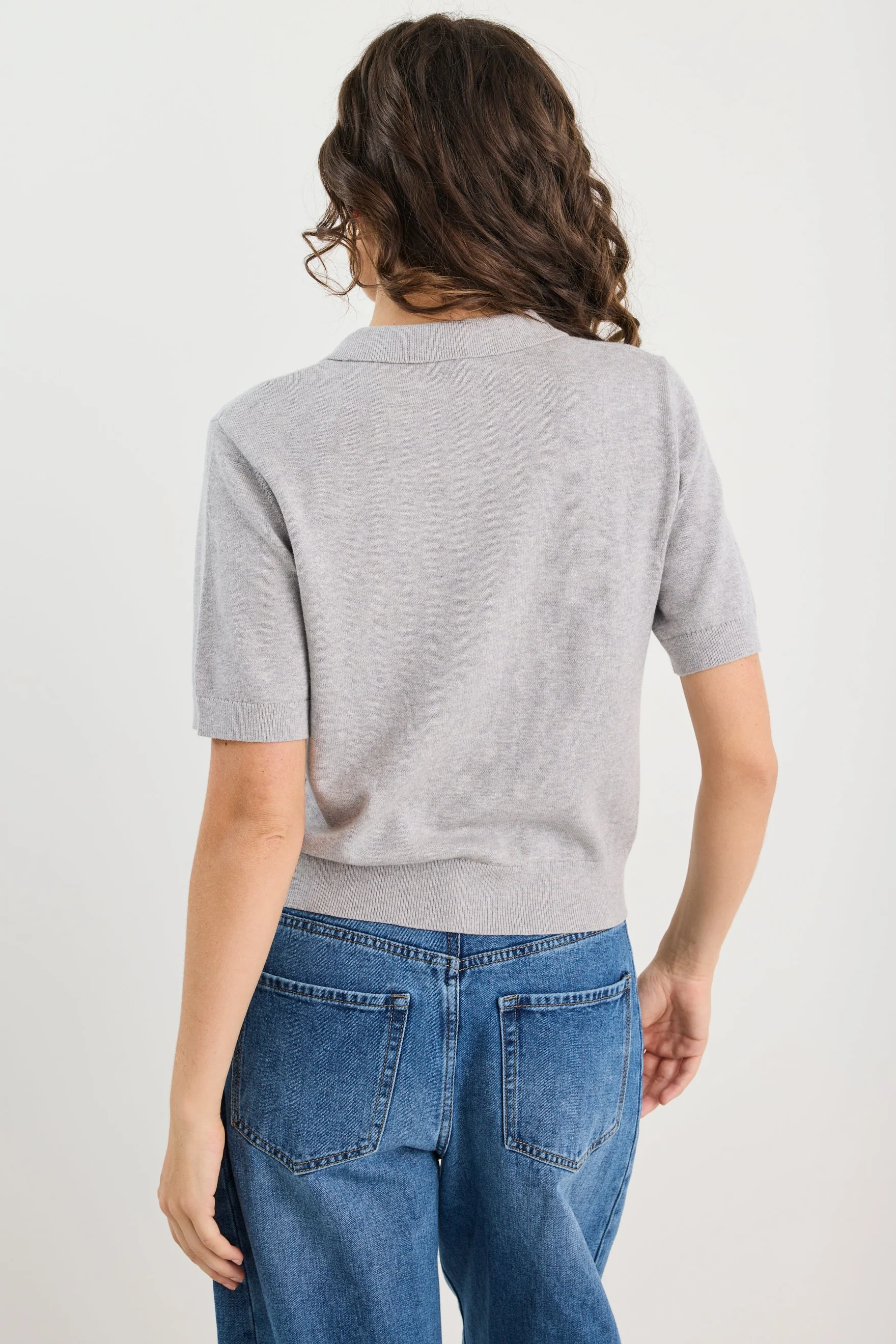 Agency Grey Marle Short Sleeve Knit Polo Cardigan - Image 5