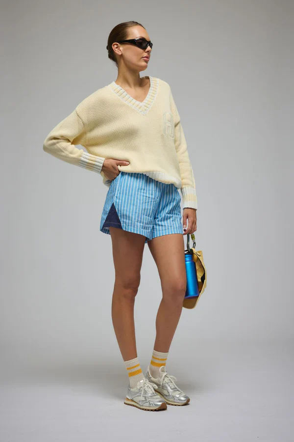 AJ Lemon Cream V Neck Knit Sweater - Image 2