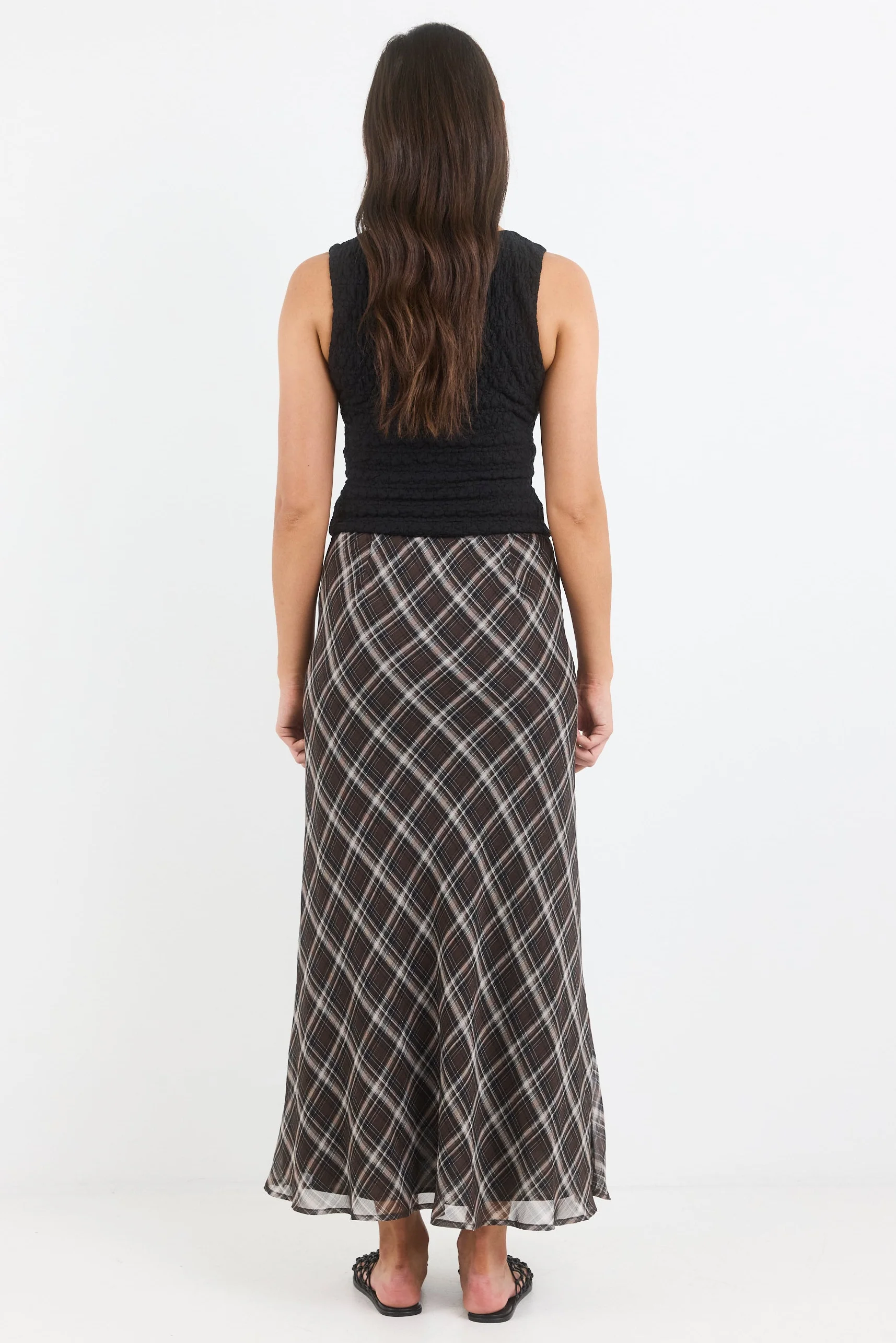 Align Black Chocolate Check Tie Waist Bias Maxi Skirt - Image 6