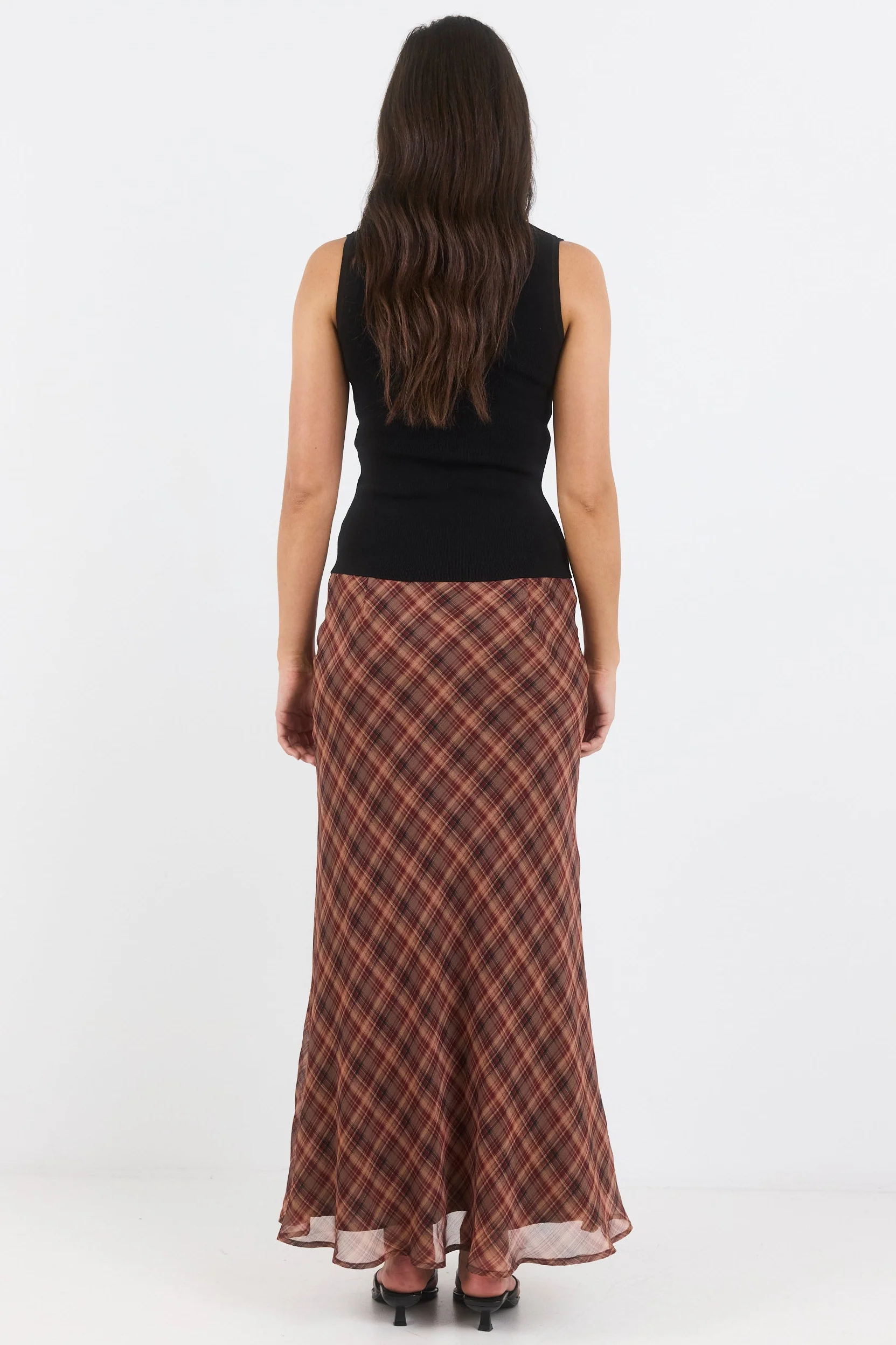 Align Wine Cinnamon Check Tie Waist Bias Maxi Skirt - Image 7
