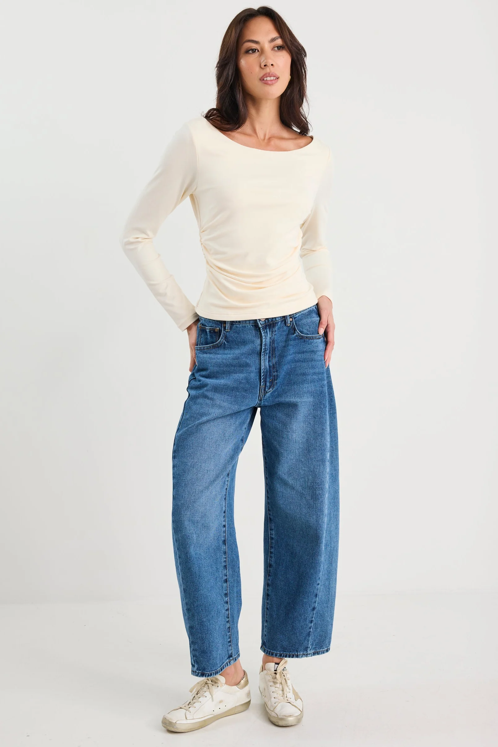 Alley Buttermilk Rib Boat Neck LS Top - Image 4