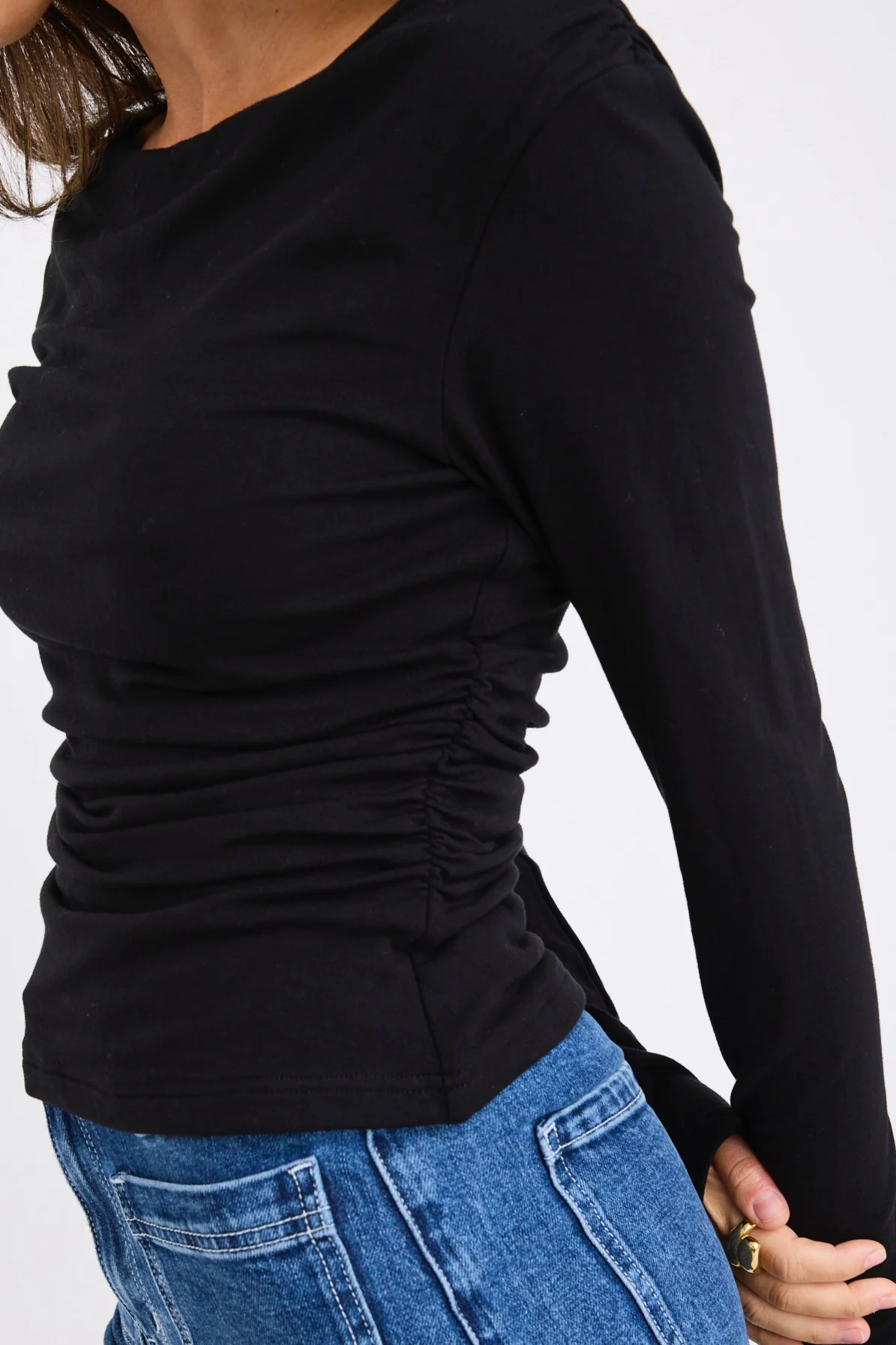 Alley Black Rib Asymmetric Neck LS Top - Image 3