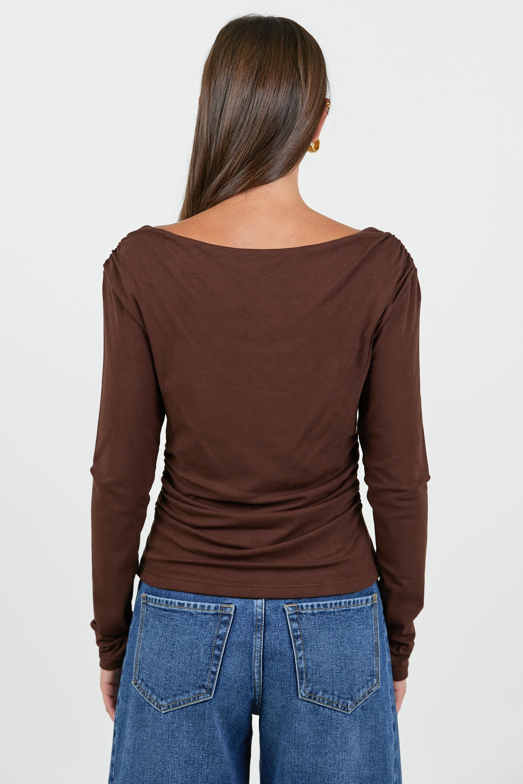 Alley Chocolate Rib Asymmetric Neck LS Top - Image 5