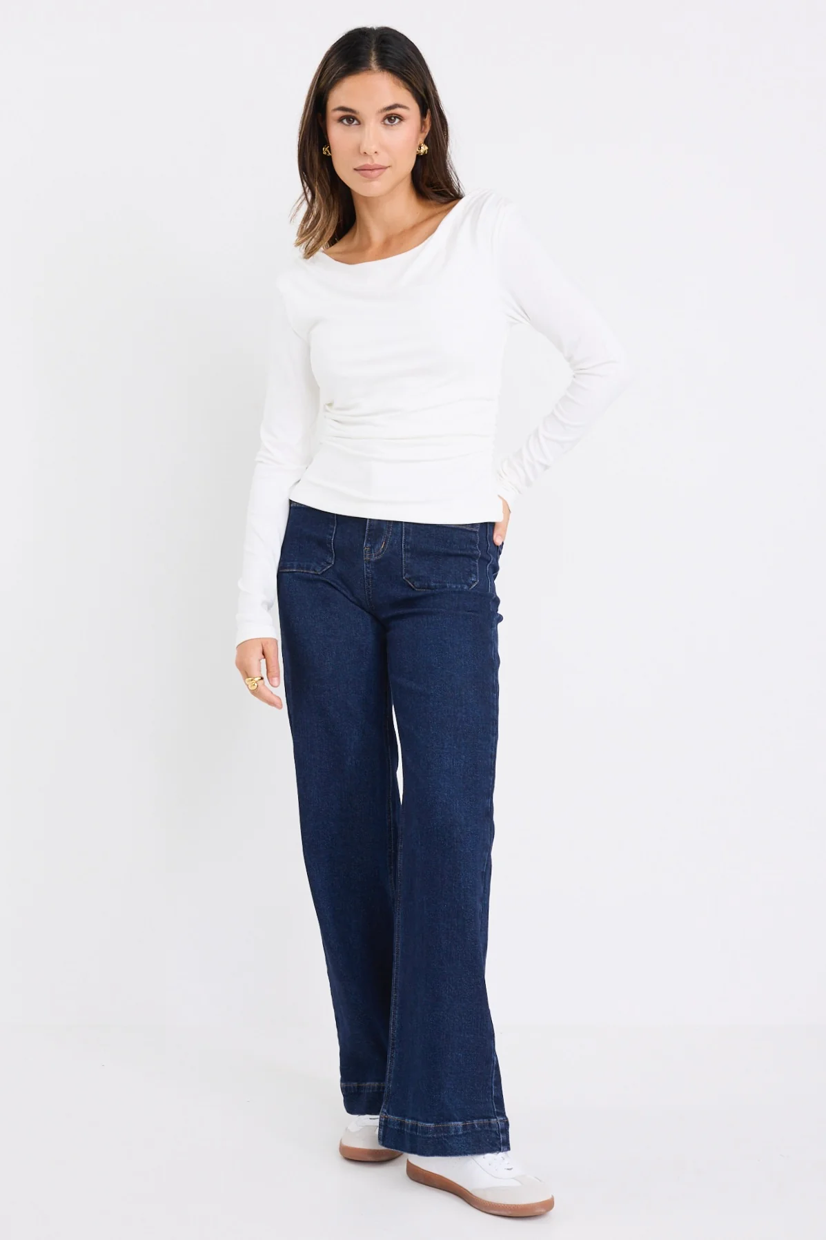 Alley Ivory Rib Asymmetric Neck Top - Image 2
