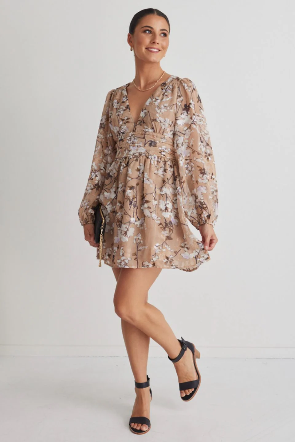 Always Possible Natural Floral Mini Dress - Image 2