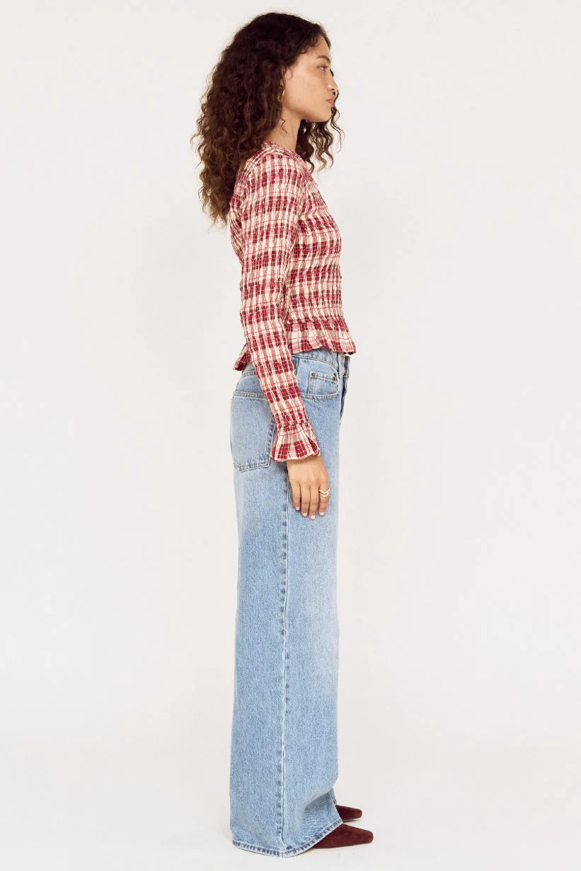 Anouk Wine Check Shirred LS Top - Image 3