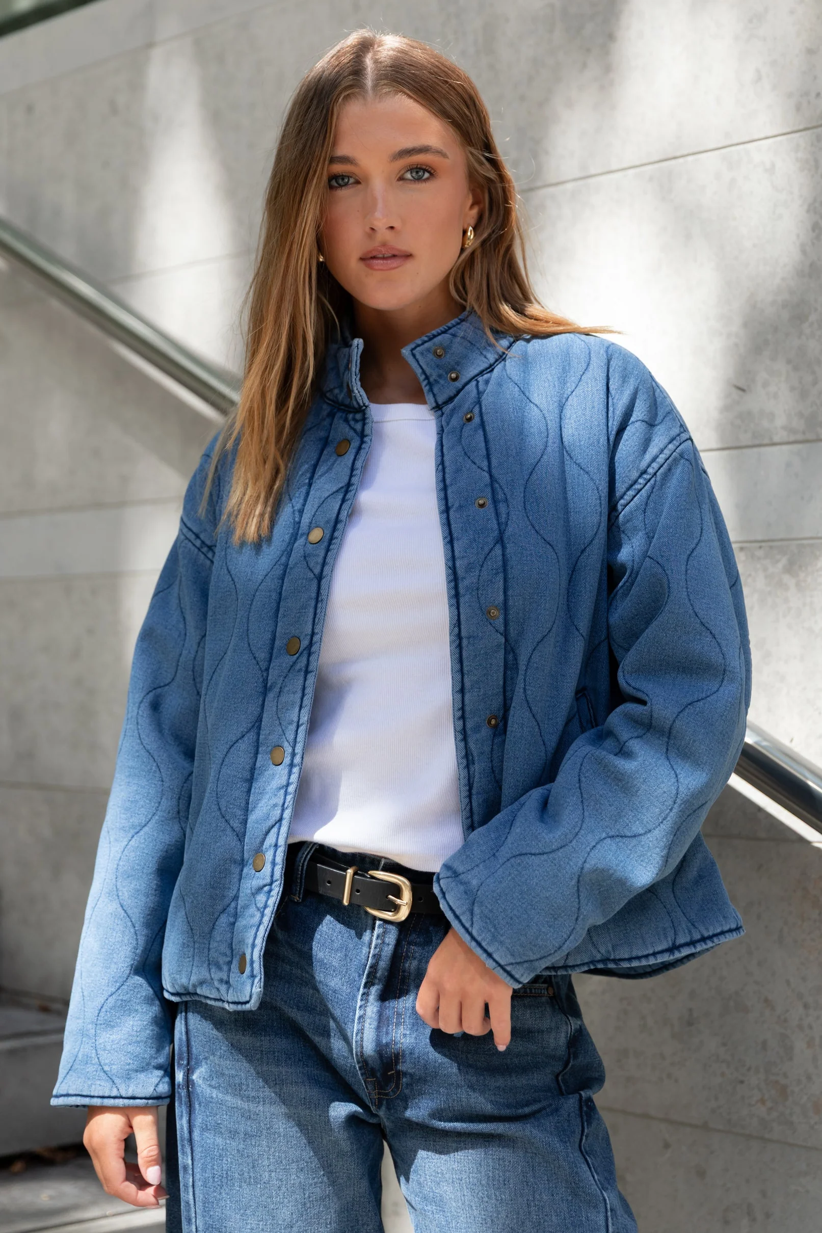 Apex Storm Blue Denim Collared Quilted Jacket - Image 4