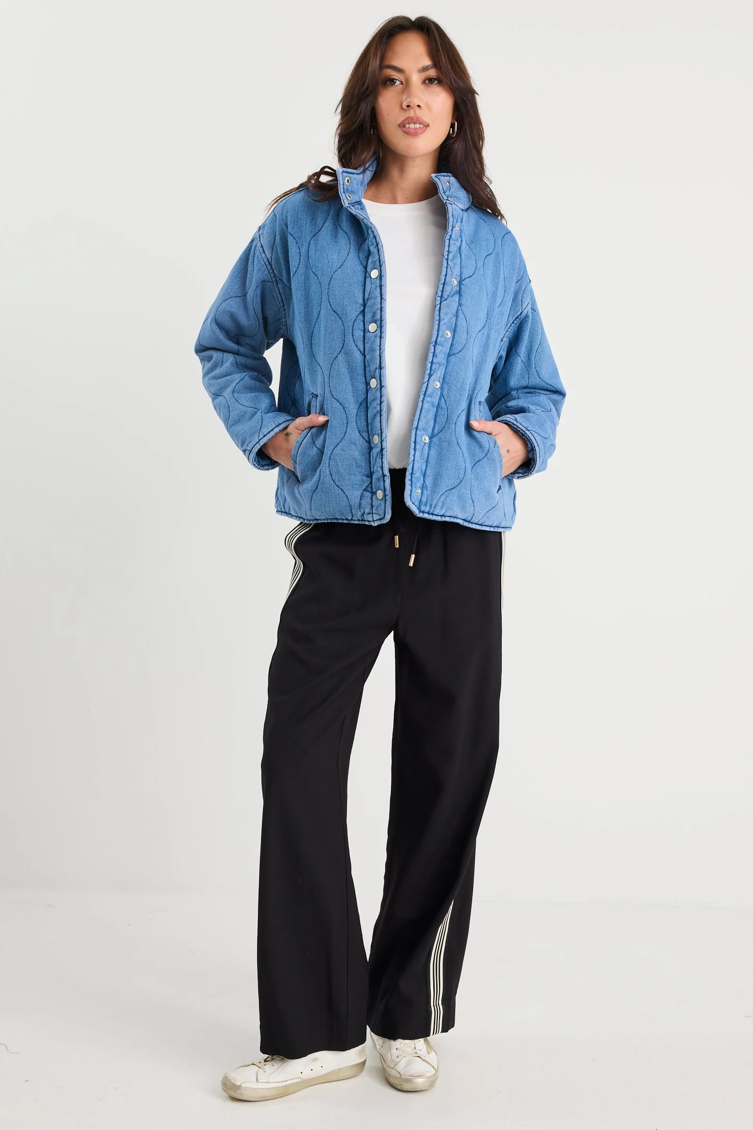 Apex Storm Blue Denim Collared Quilted Jacket - Image 7
