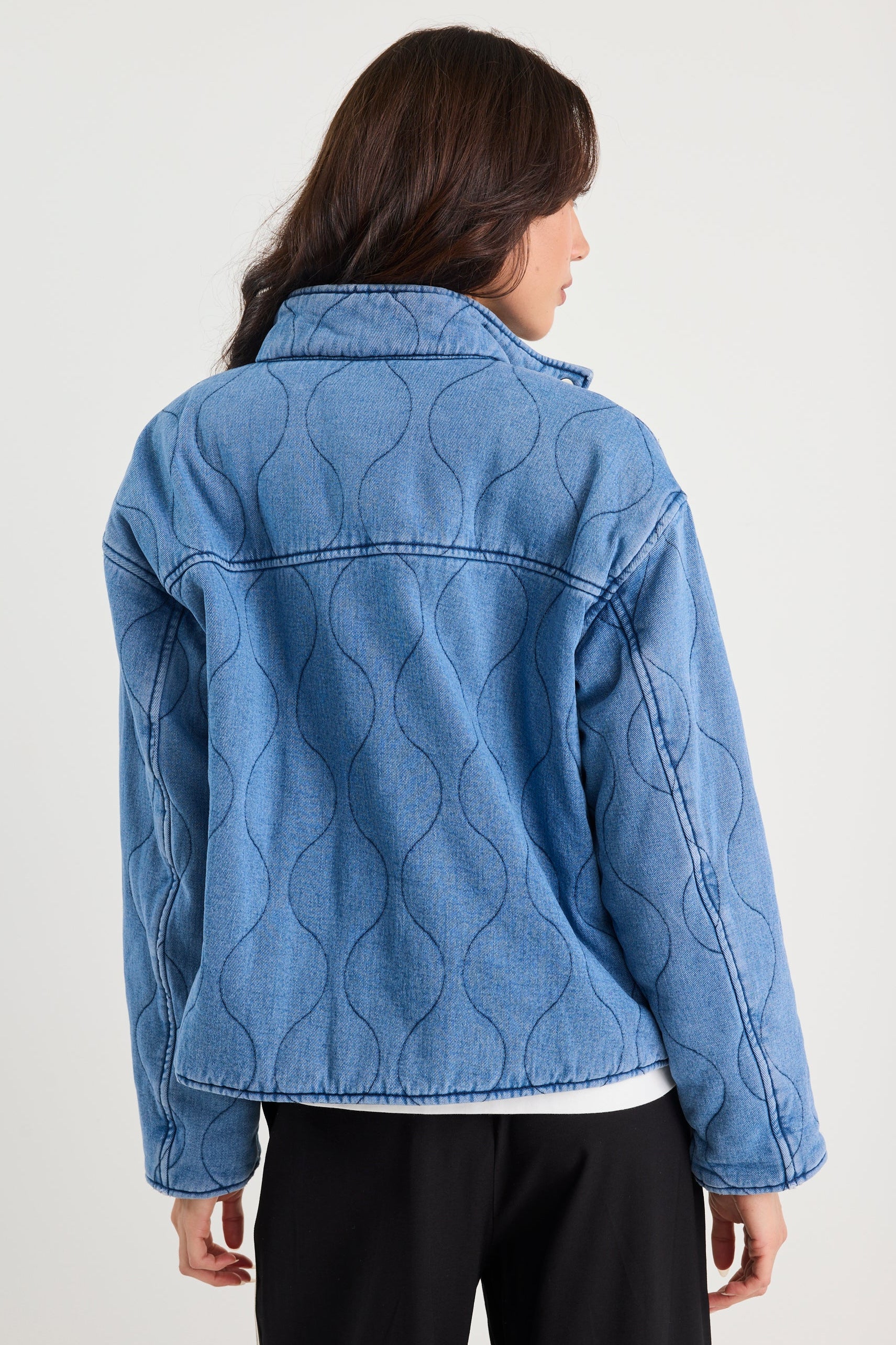 Apex Storm Blue Denim Collared Quilted Jacket - Image 9