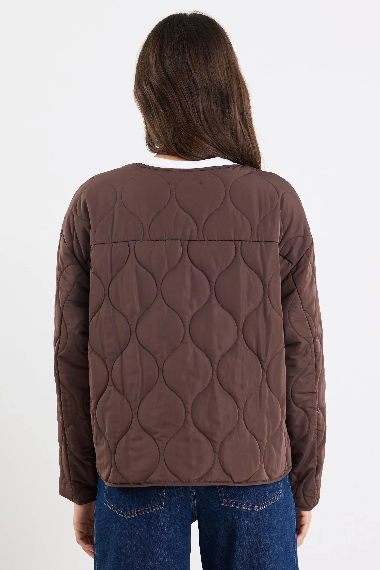 Apex Chocolate Collarless Quilted Puffer Jacket - Image 10