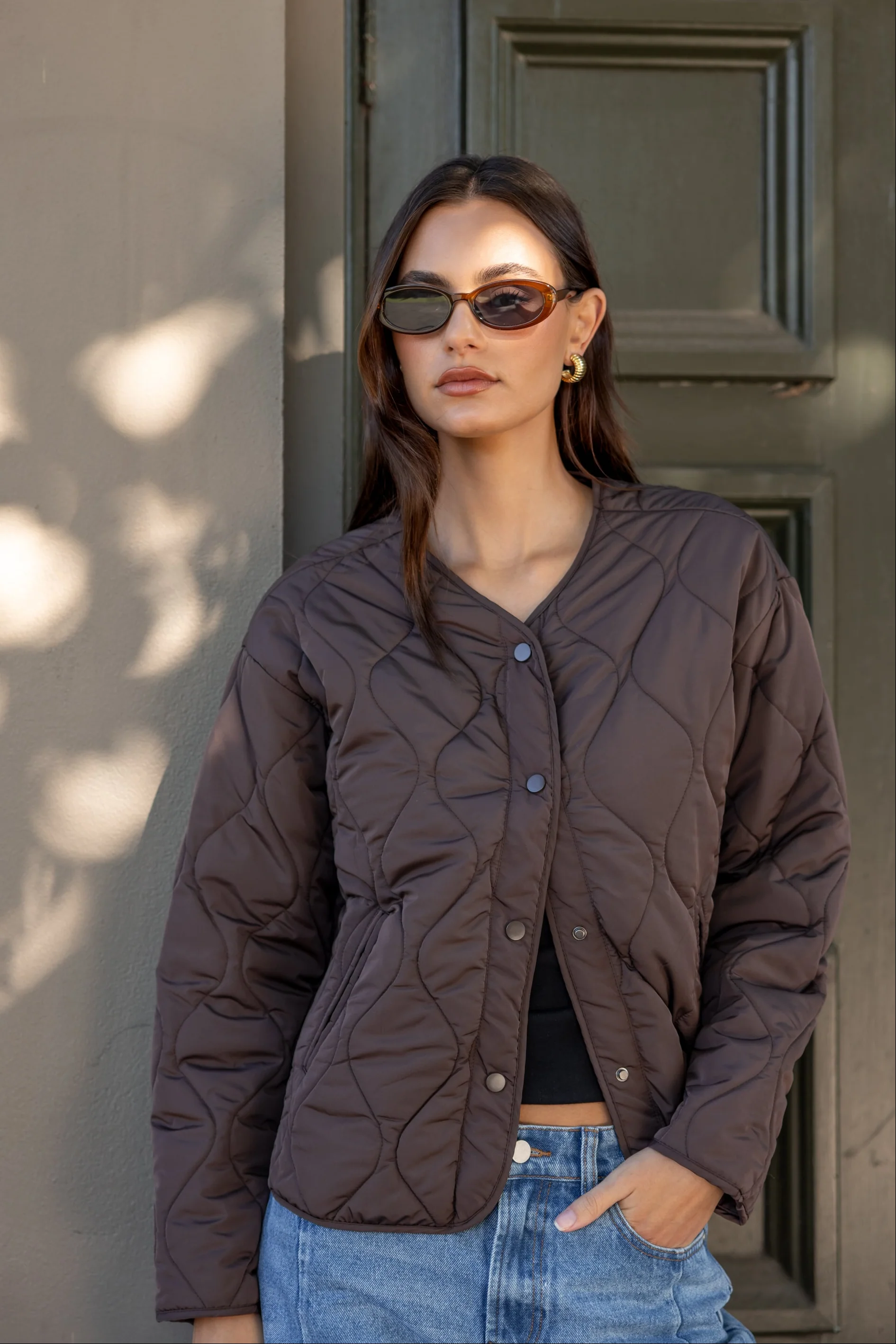 Apex Chocolate Collarless Quilted Puffer Jacket - Image 5