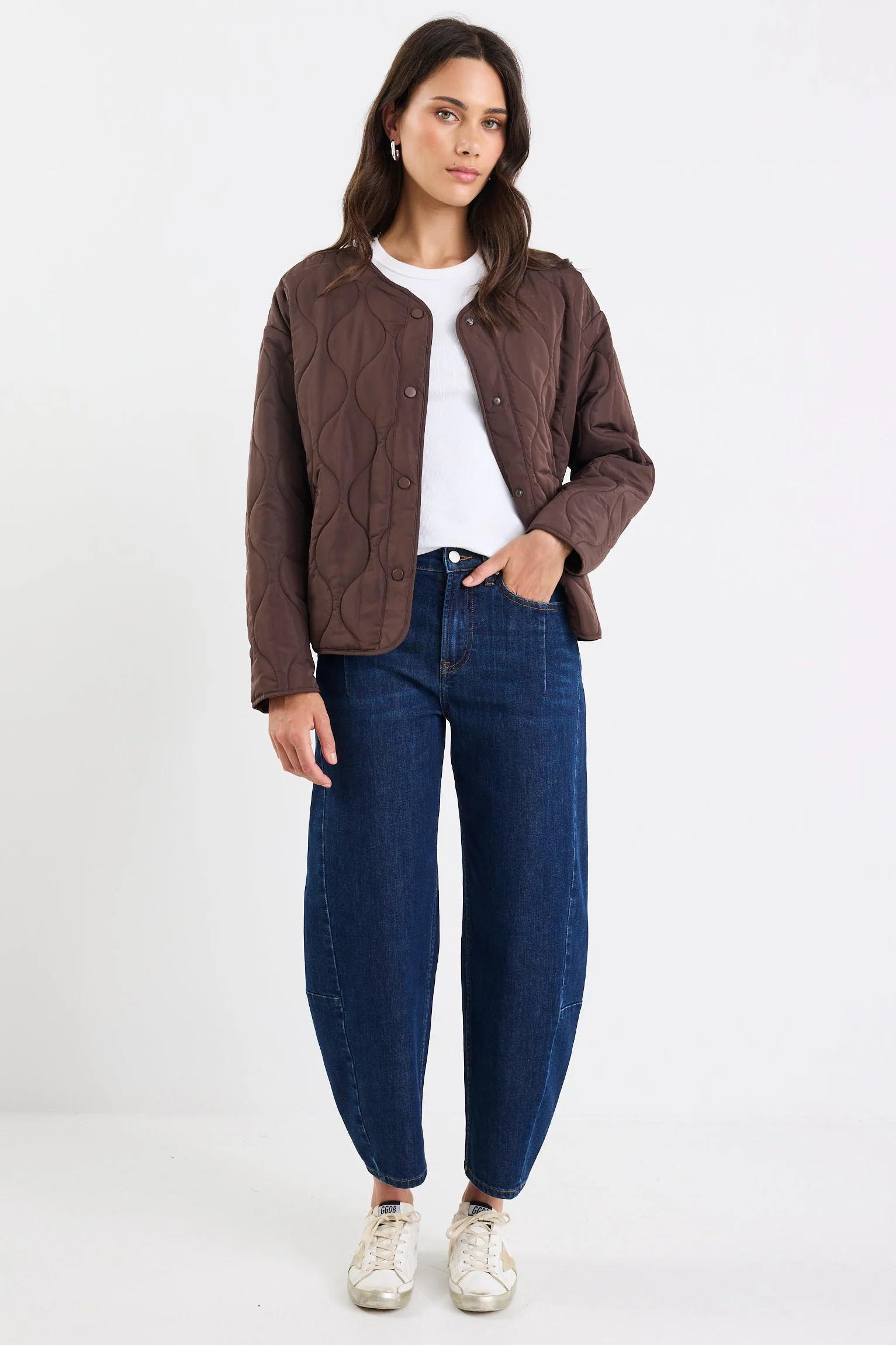 Apex Chocolate Collarless Quilted Puffer Jacket - Image 6