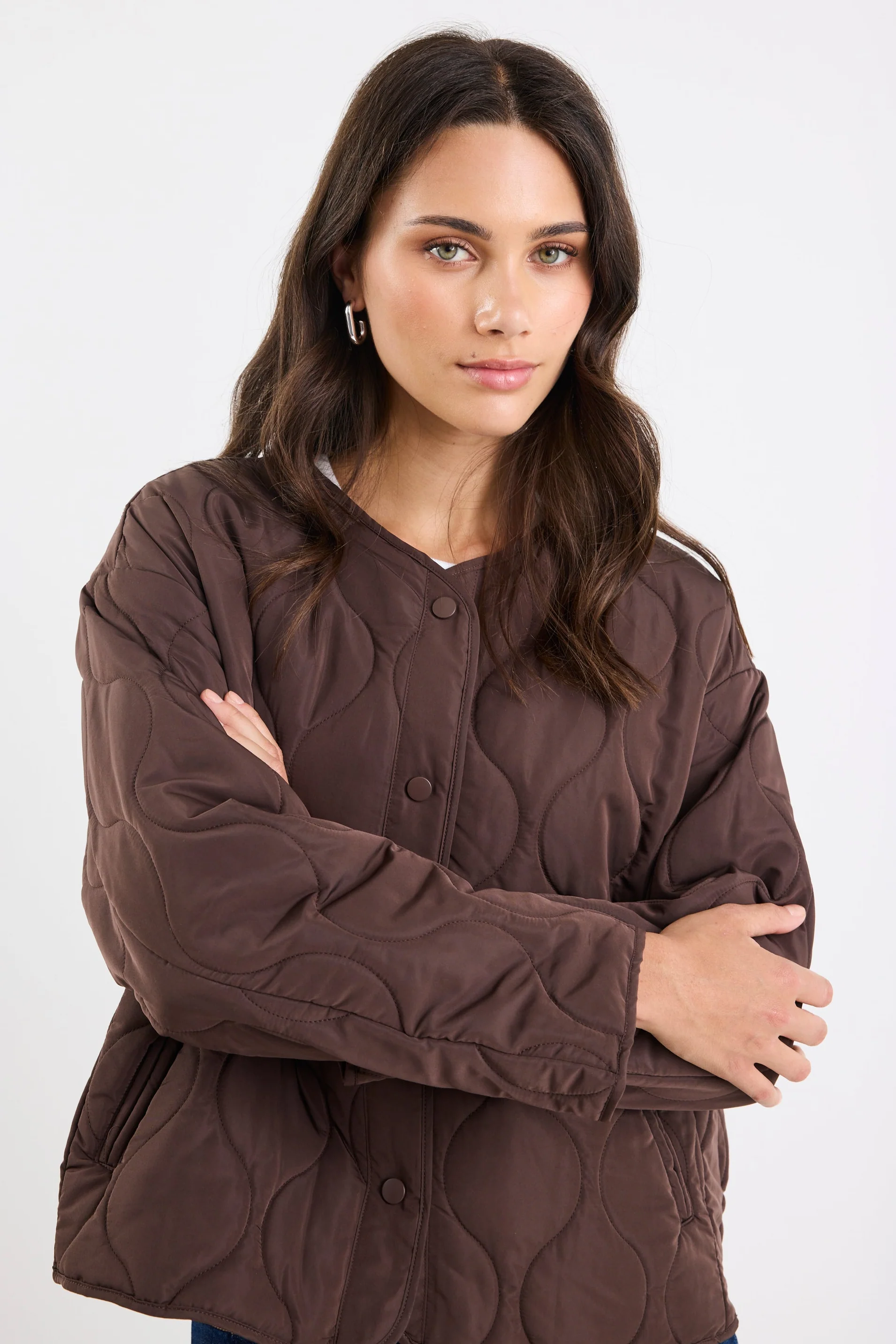 Apex Chocolate Collarless Quilted Puffer Jacket - Image 9