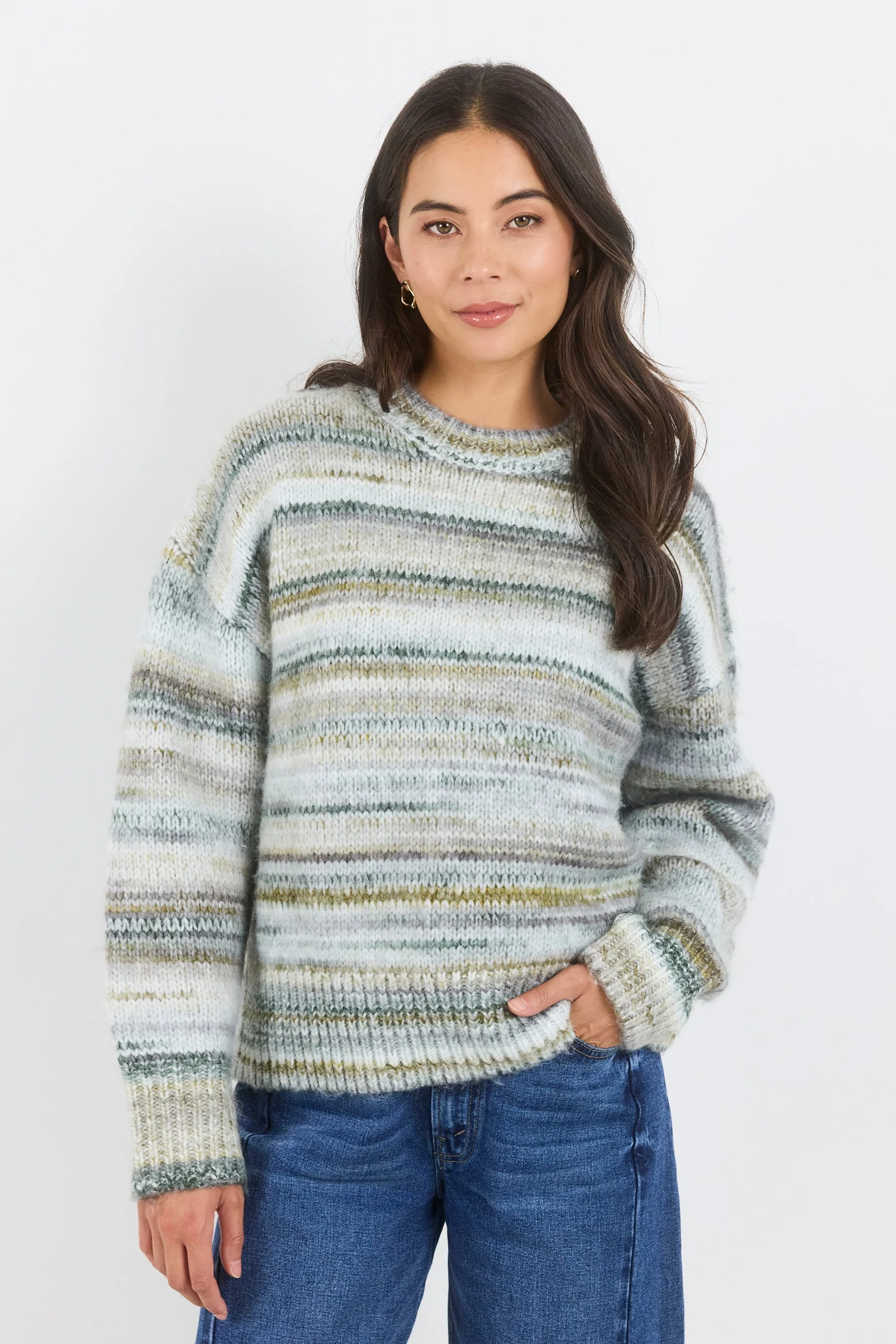 Arbitrary Khaki Multi Space Dye Crewneck Jumper - Image 2