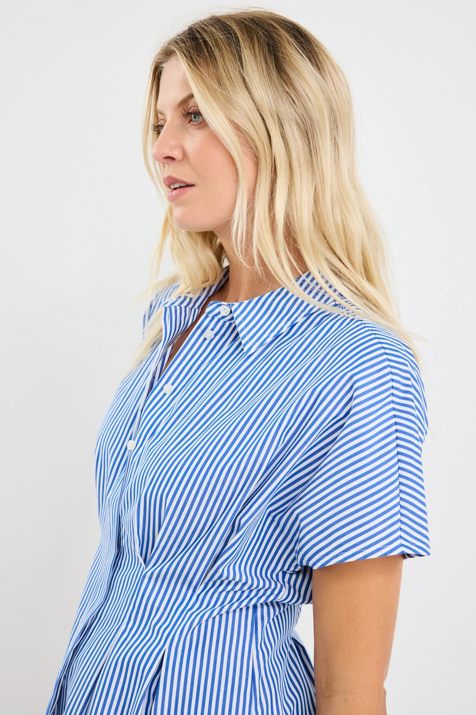 Astute Bright Blue Stripe Short Sleeve Corset Detail Top - Image 4