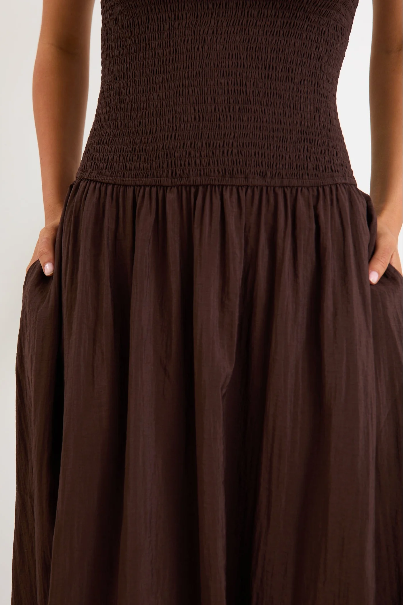 Athens Chocolate Strapless Shirred Bodice Maxi Dress - Image 4
