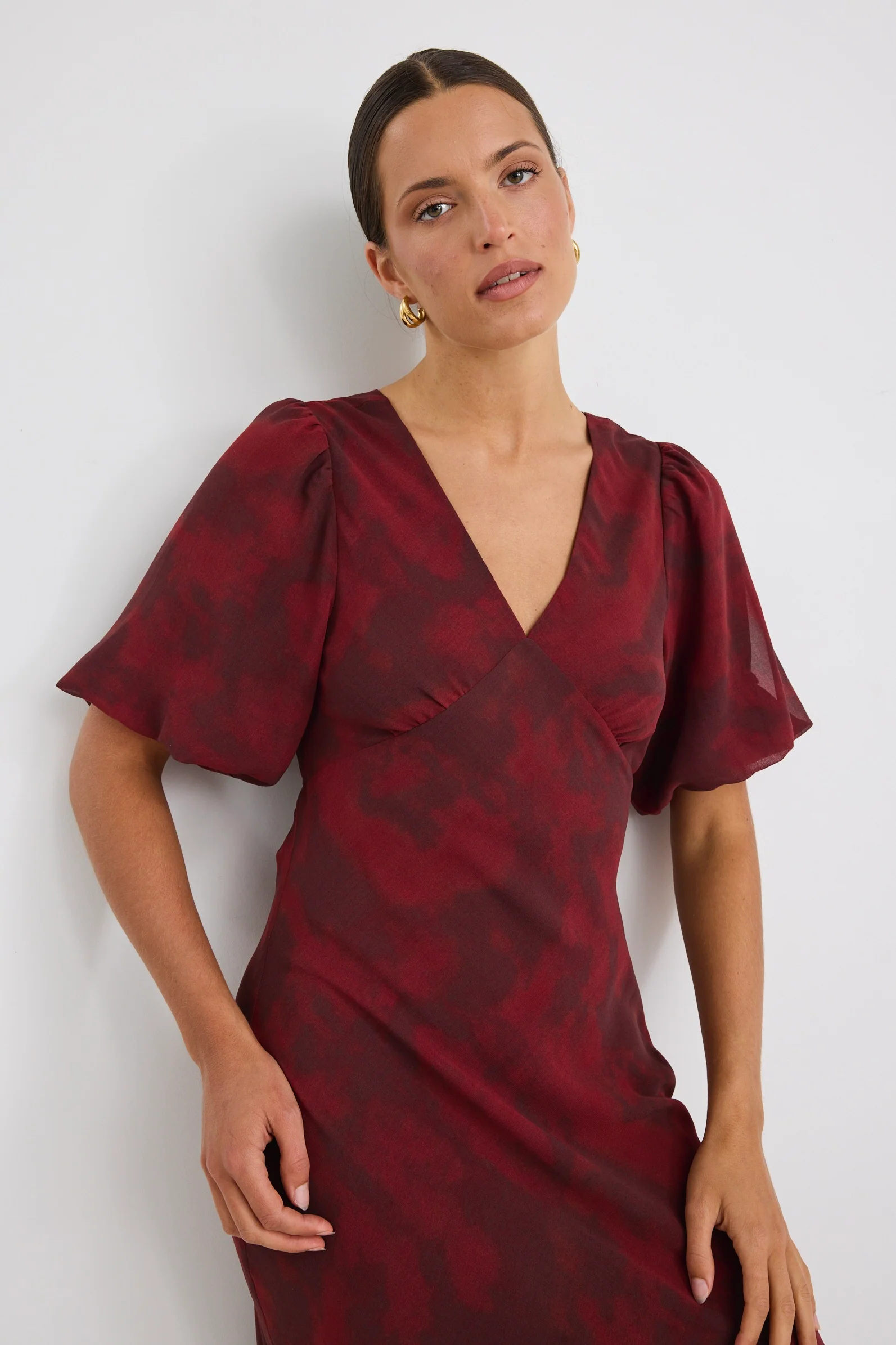 Aura Plum Smudge SS Bias Midi Dress - Image 2