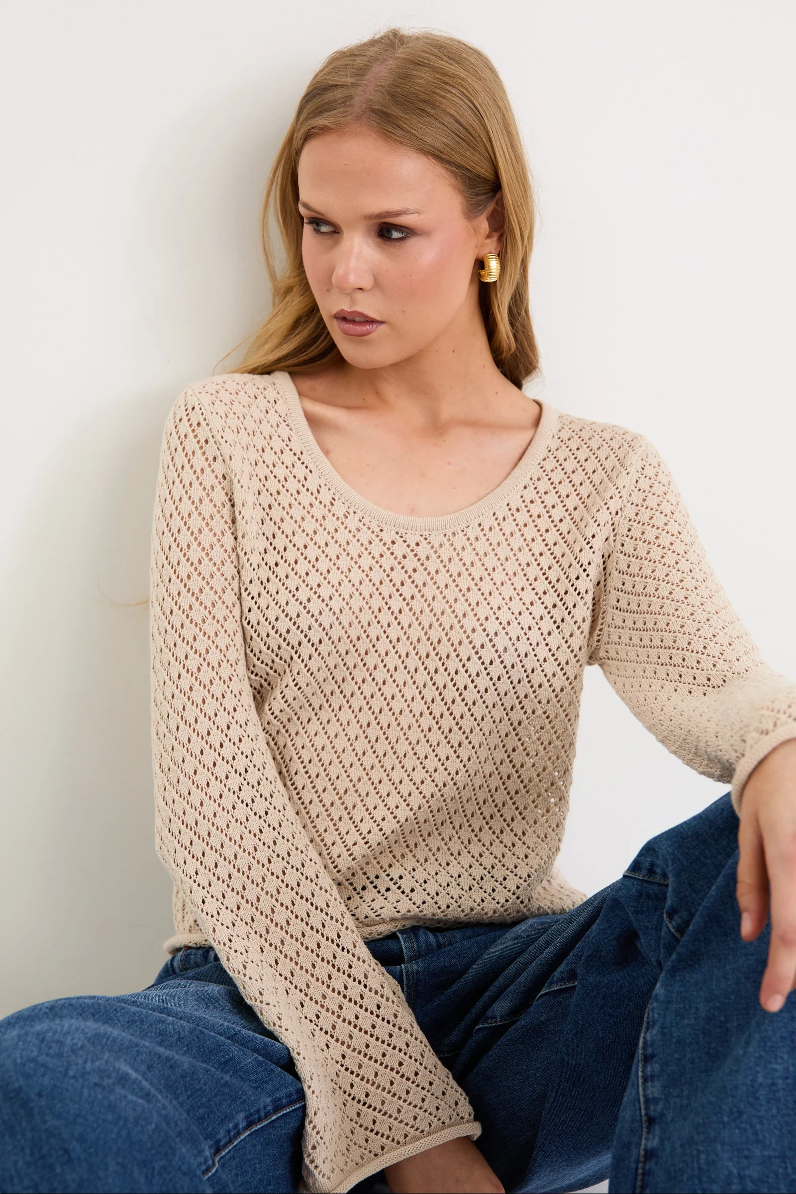 Aurora String Scoop Neck Crochet Knit Jumper - Image 2