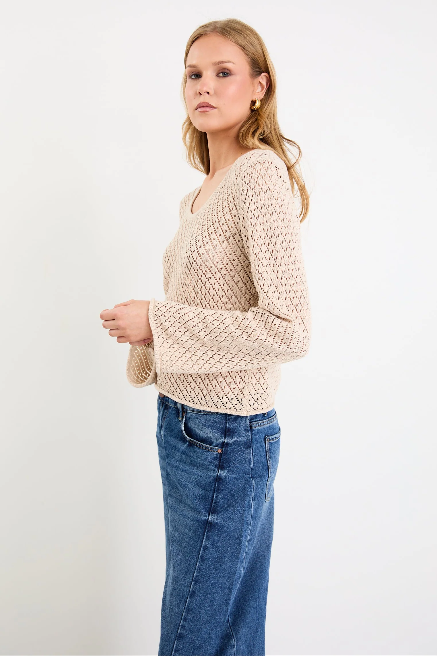 Aurora String Scoop Neck Crochet Knit Jumper - Image 3