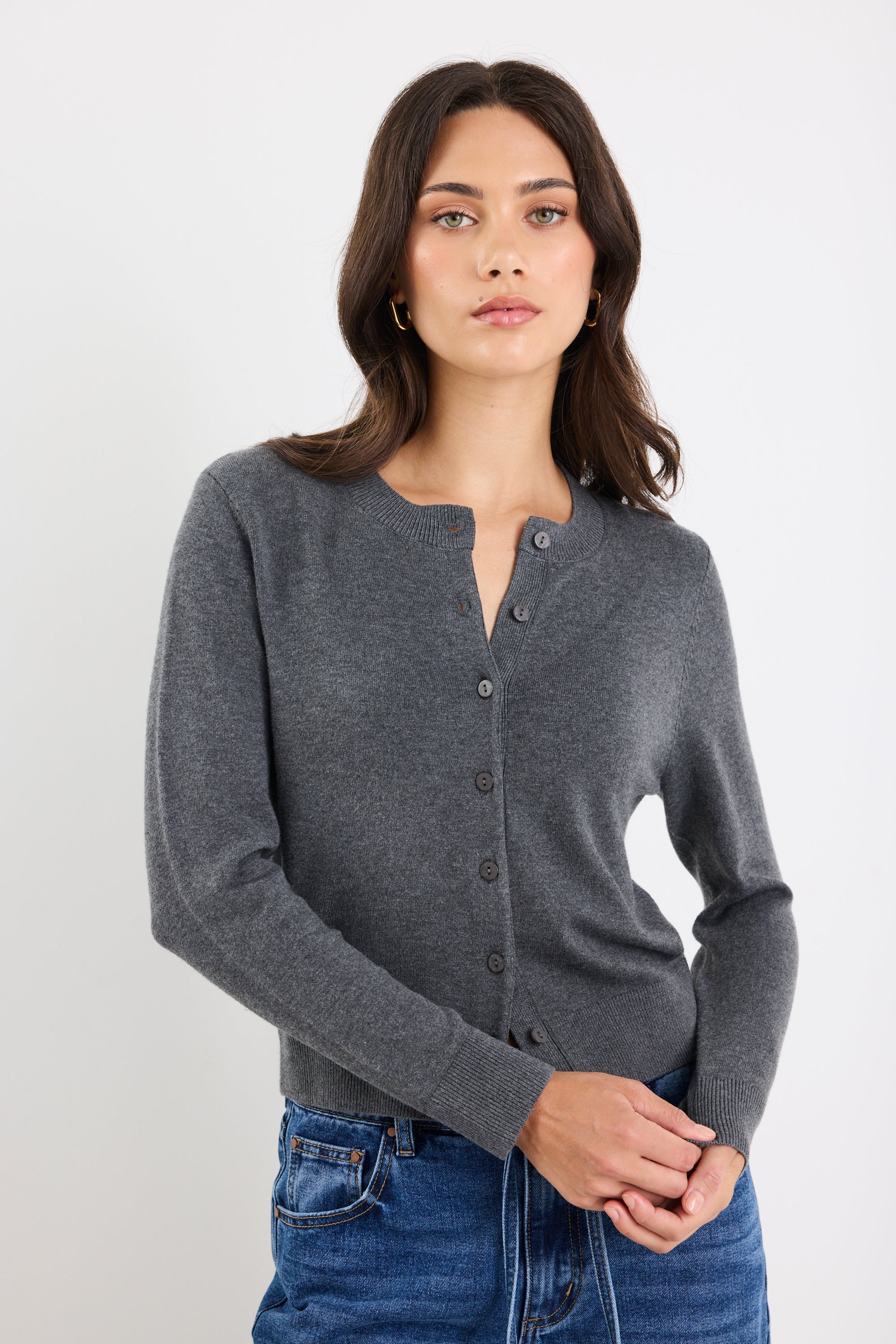 Autograph Charcoal Soft Fine Gauge Crewneck Cardigan - Image 6