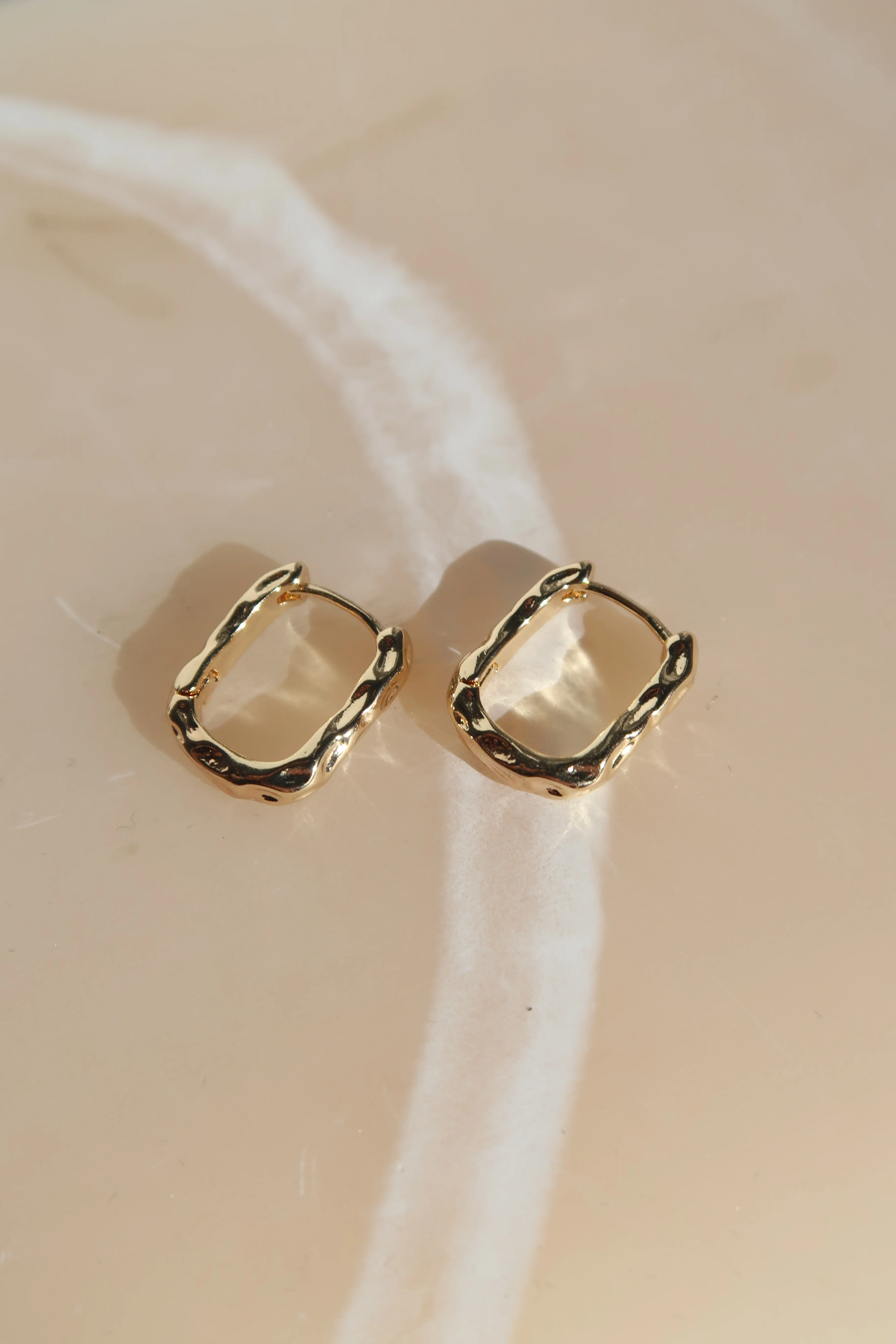 Beaten Gold EOL Rectangle Hoop Earrings