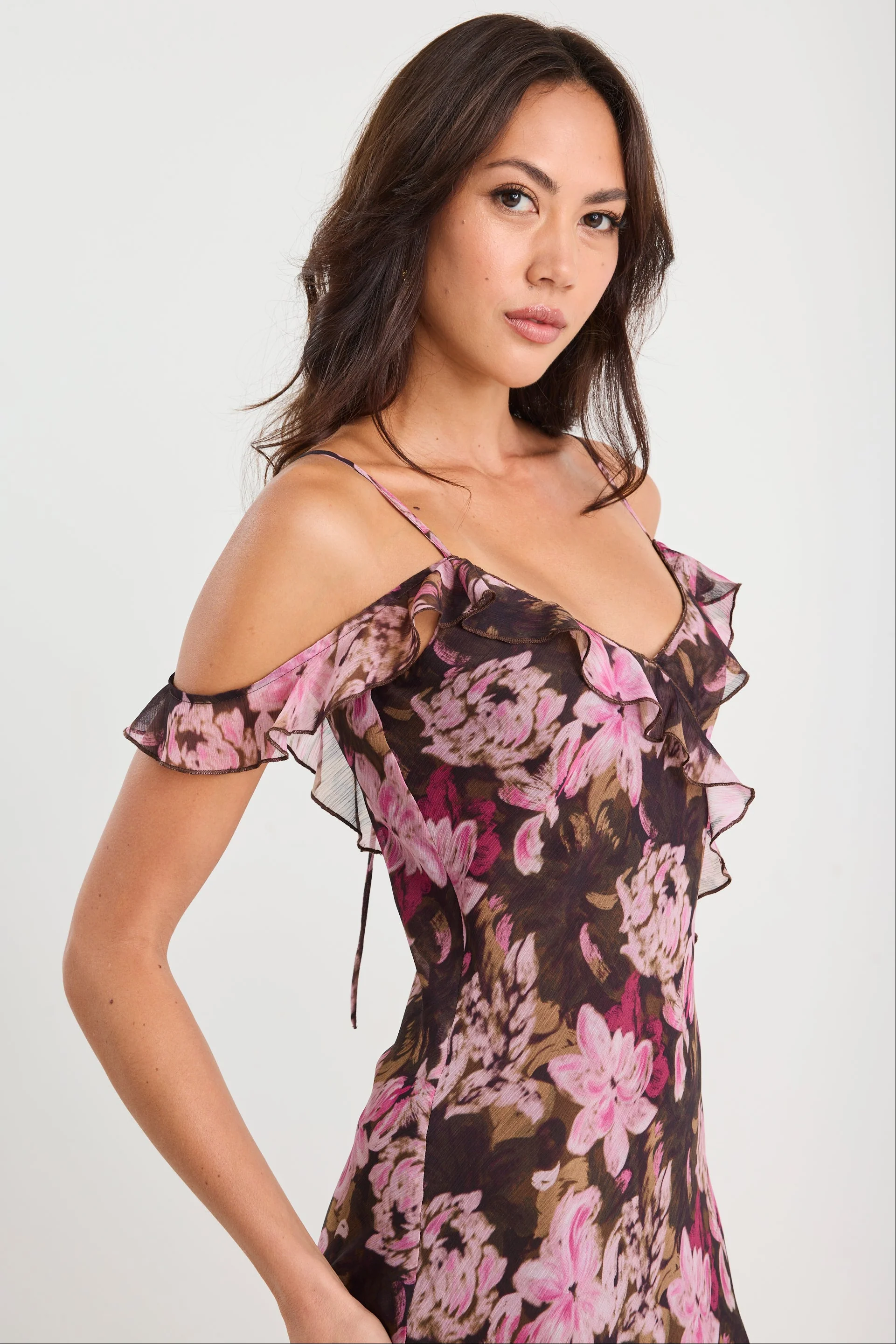 Belfast Black Blush Garden Bias Ruffle Slip Maxi Dress - Image 4