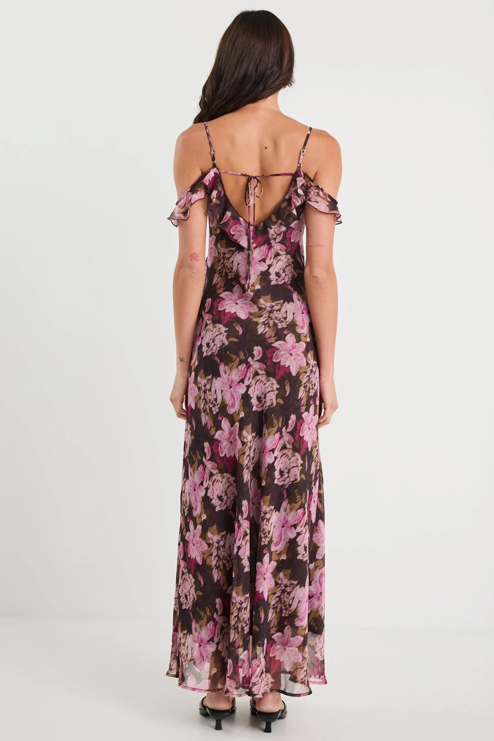 Belfast Black Blush Garden Bias Ruffle Slip Maxi Dress - Image 6
