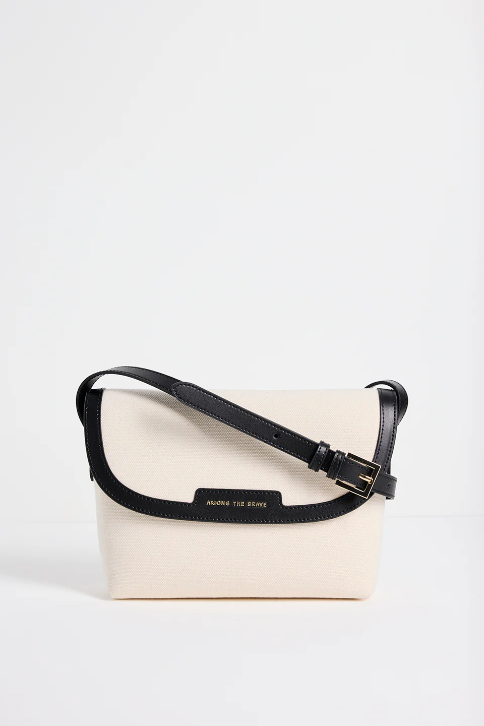 Belle Natural Canvas Black Leather Trim Crossbody Bag - Image 3