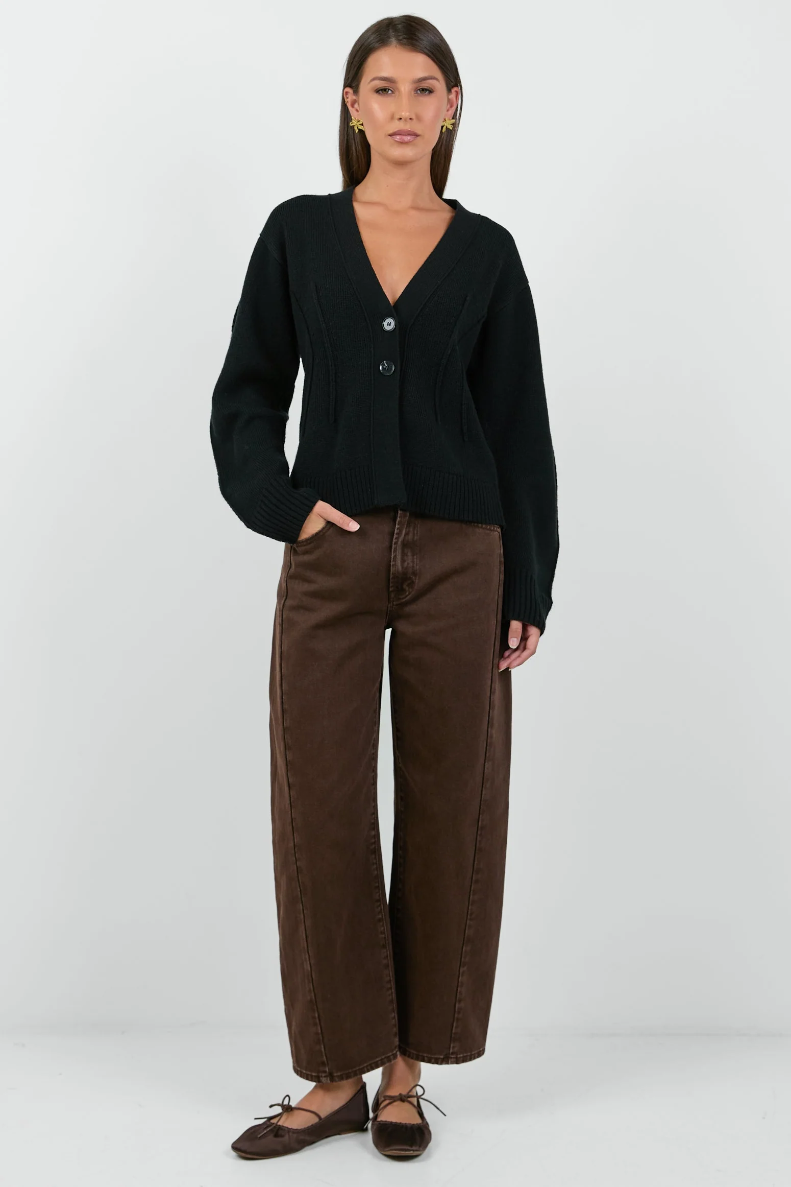 Bespoke Black V Neck Cinched Cardigan - Image 2