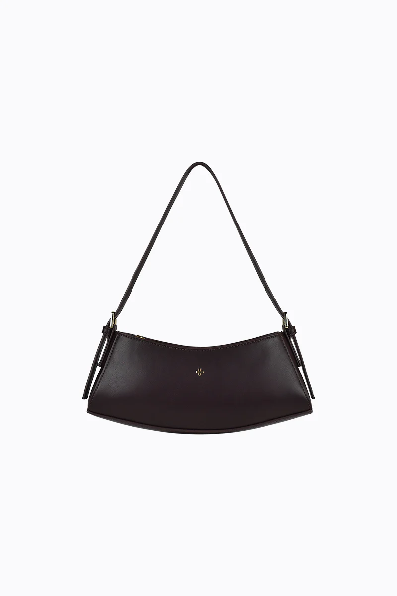 Bessi Chocolate Vegan Leather Gold Hardware Shoulder Bag - Image 2
