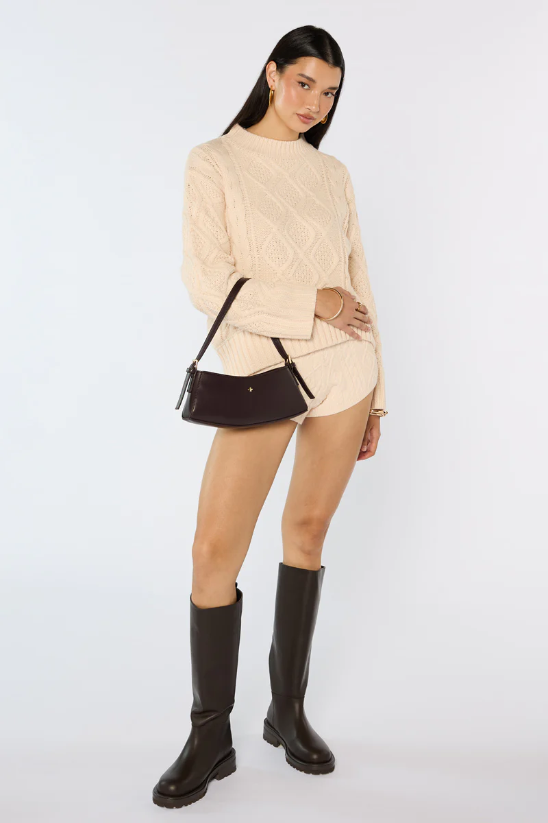 Bessi Chocolate Vegan Leather Gold Hardware Shoulder Bag - Image 3