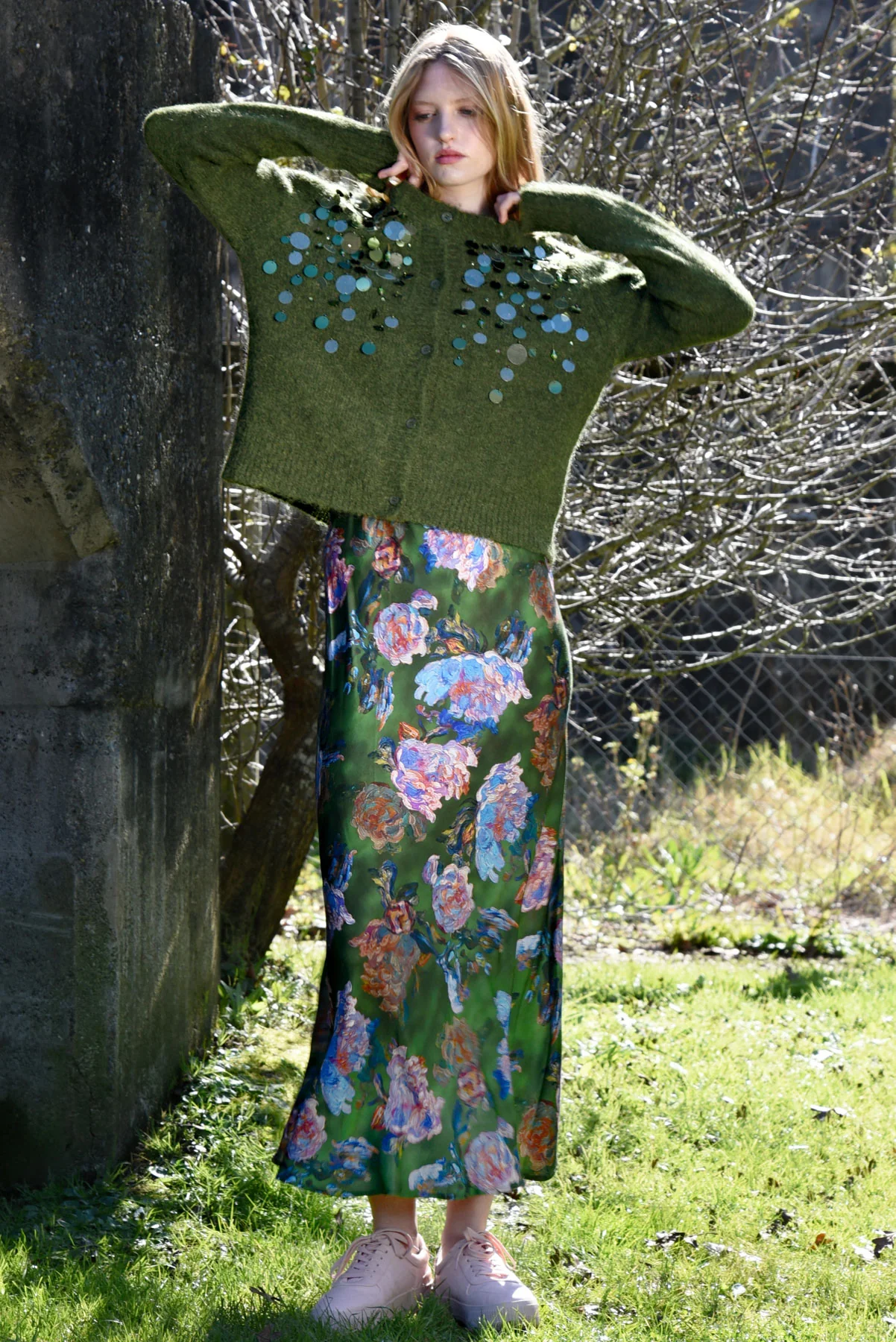 Bias The Way Green Floral Maxi Skirt