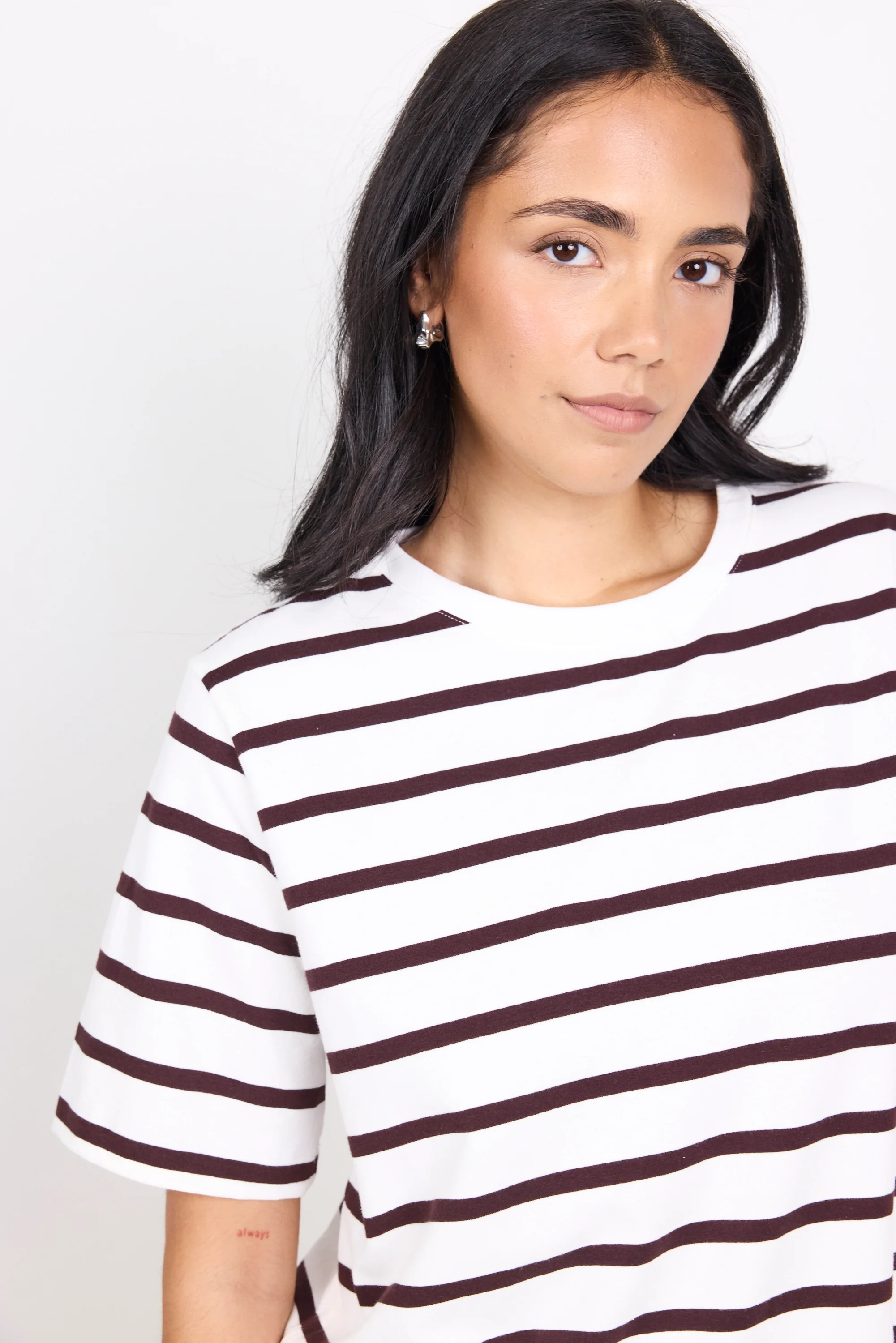 Binding Chocolate White Stripe Boxy Fit Tee - Image 2