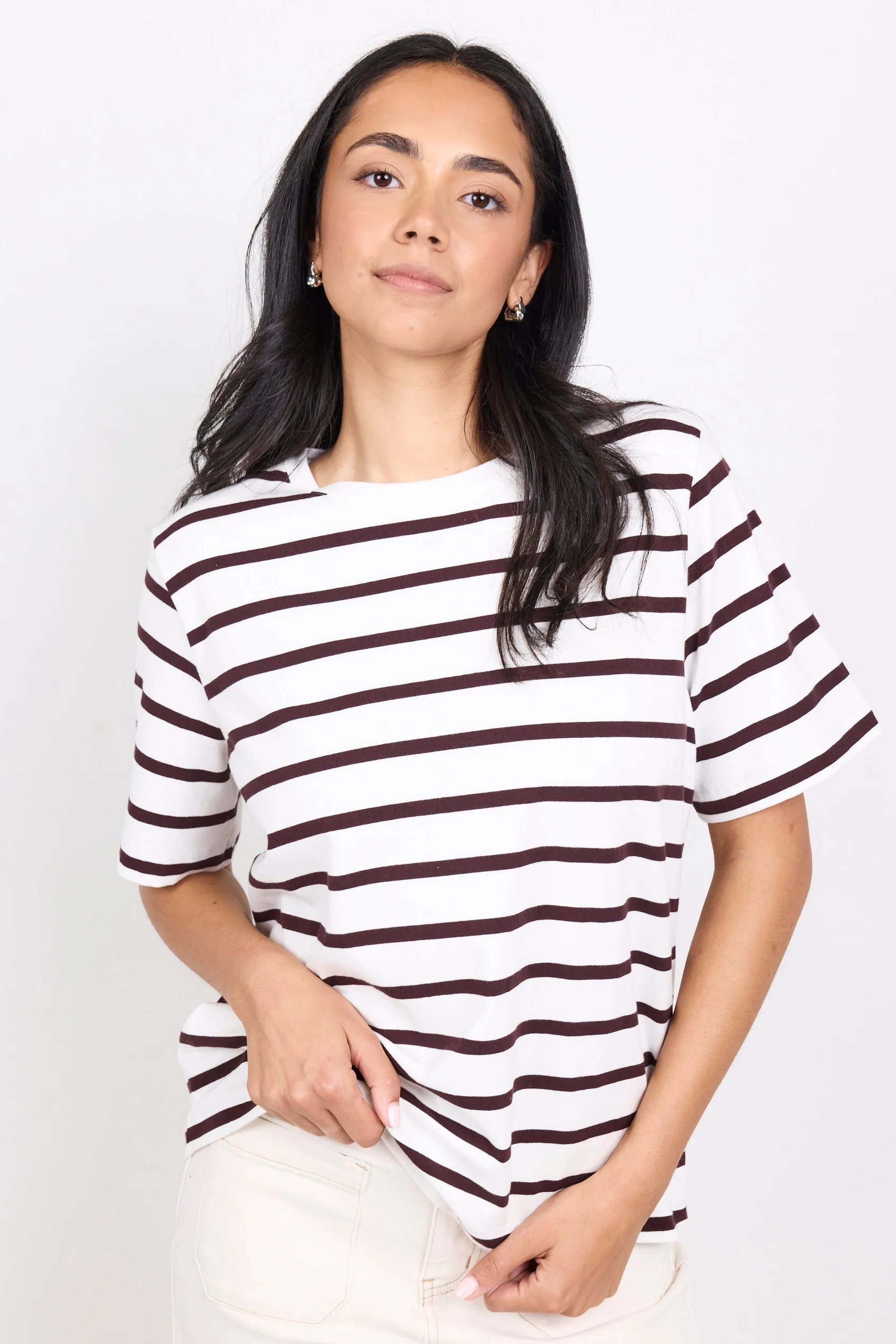 Binding Chocolate White Stripe Boxy Fit Tee - Image 4