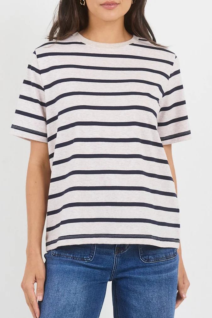 Binding Ecru Navy Stripe Boxy Fit Tee - Image 3