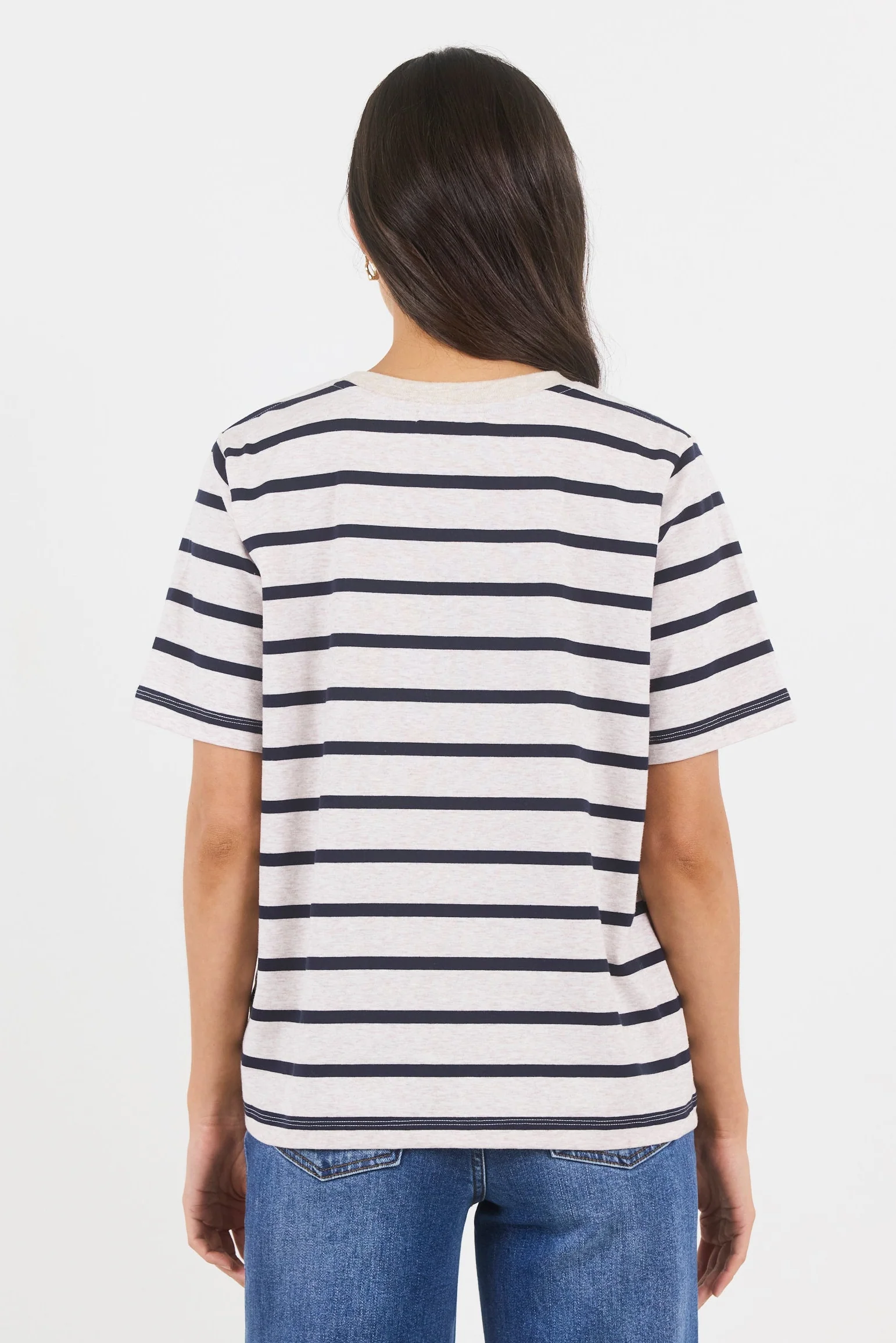 Binding Ecru Navy Stripe Boxy Fit Tee - Image 4