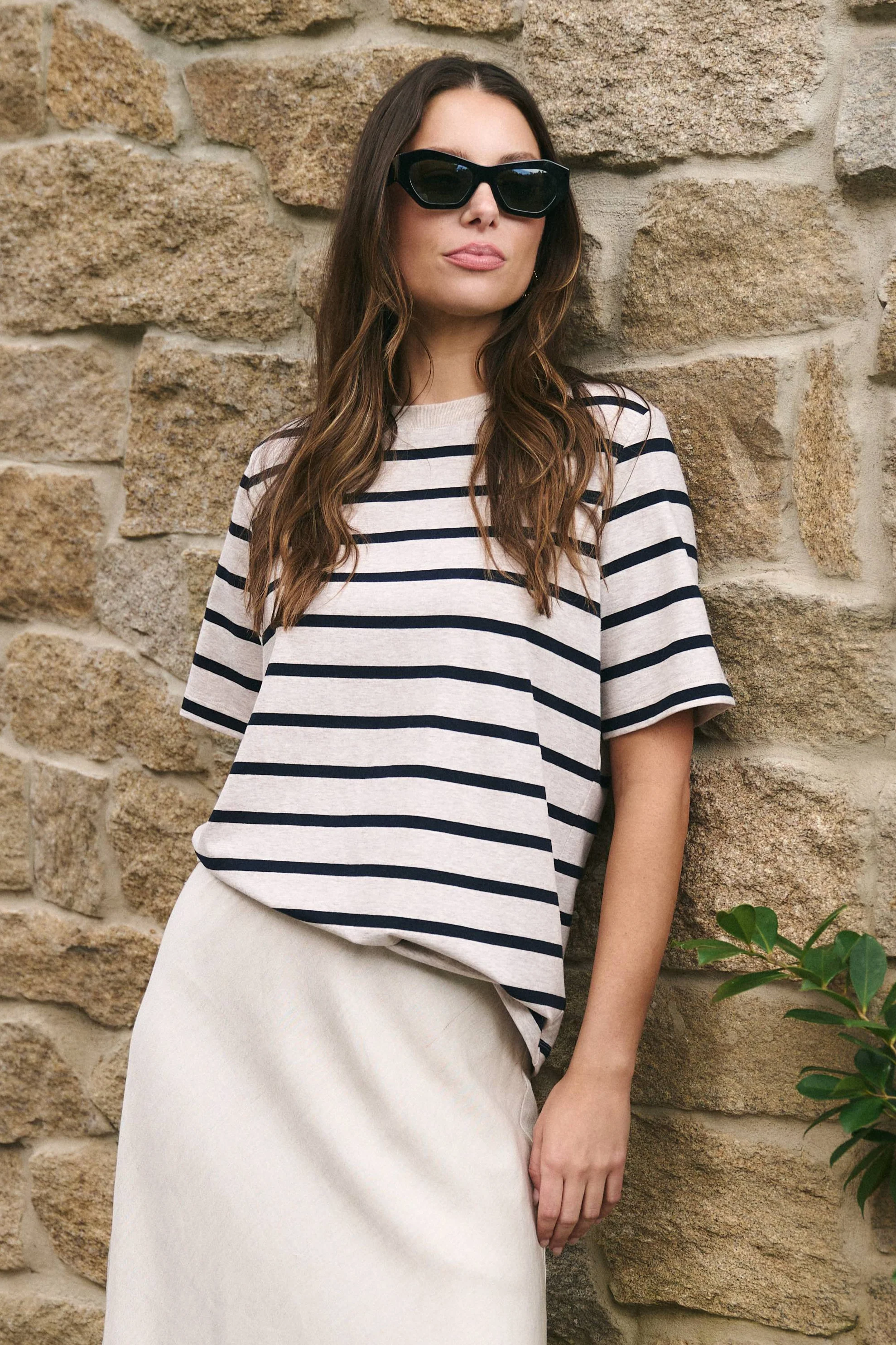 Binding Ecru Navy Stripe Boxy Fit Tee - Image 6