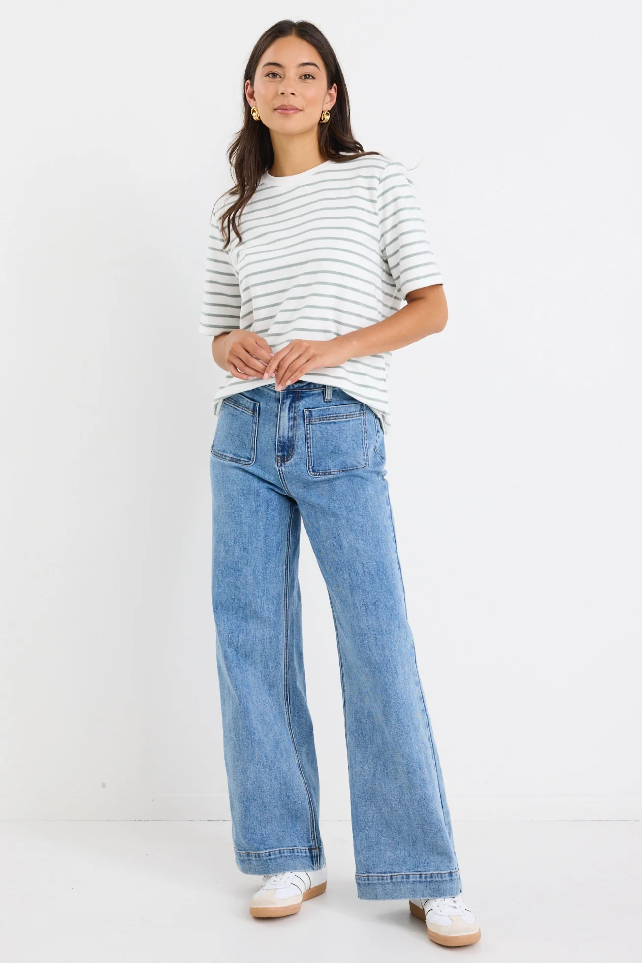 Binding Khaki White Stripe Boxy Fit Tee - Image 3
