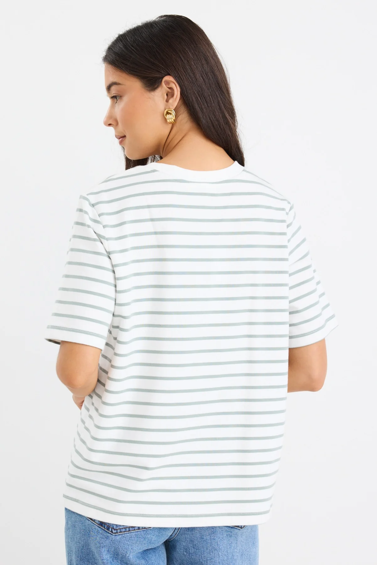 Binding Khaki White Stripe Boxy Fit Tee - Image 4